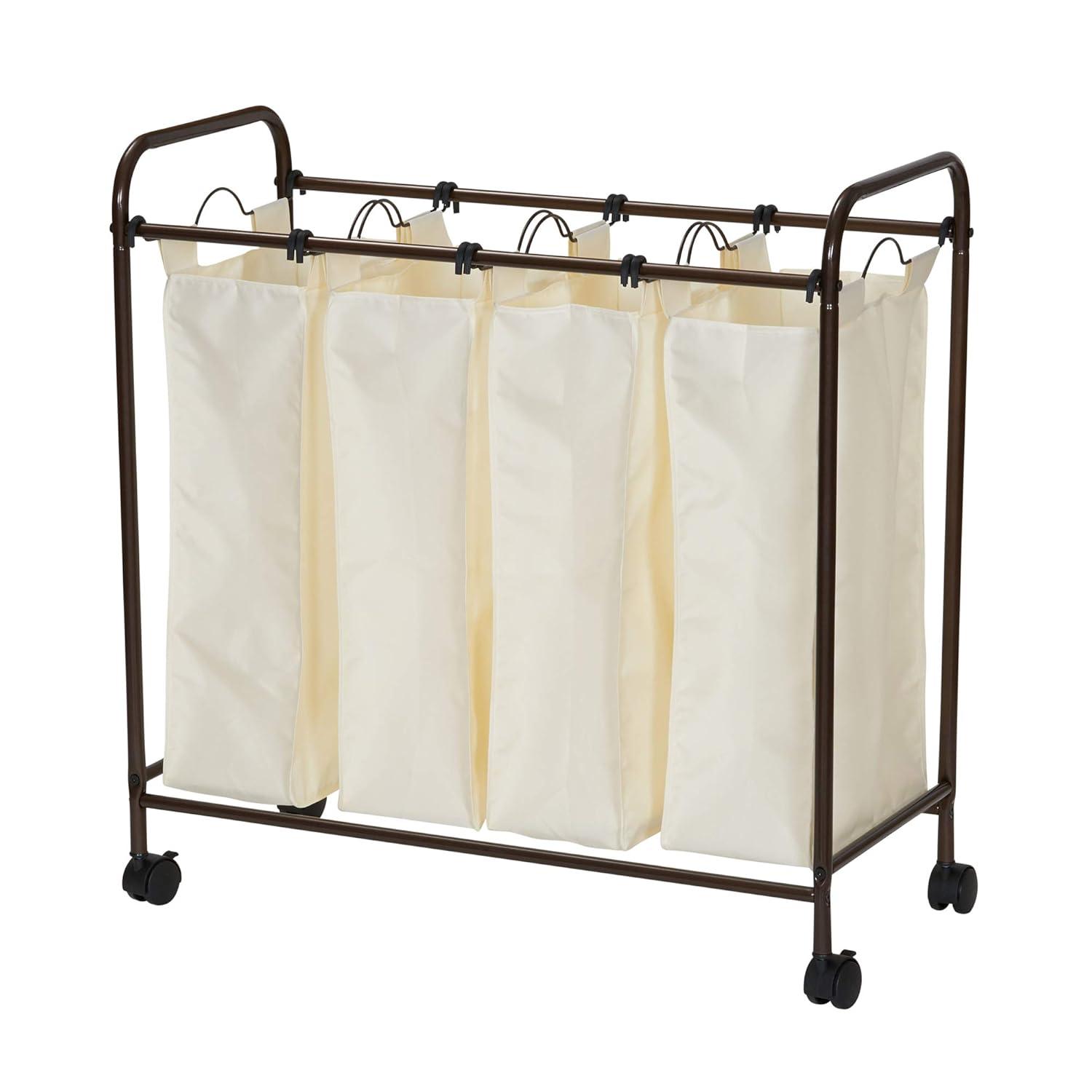 Rolling Laundry Sorter, 4 Bag Laundry Sorter Cart with Washable and Removable Bags