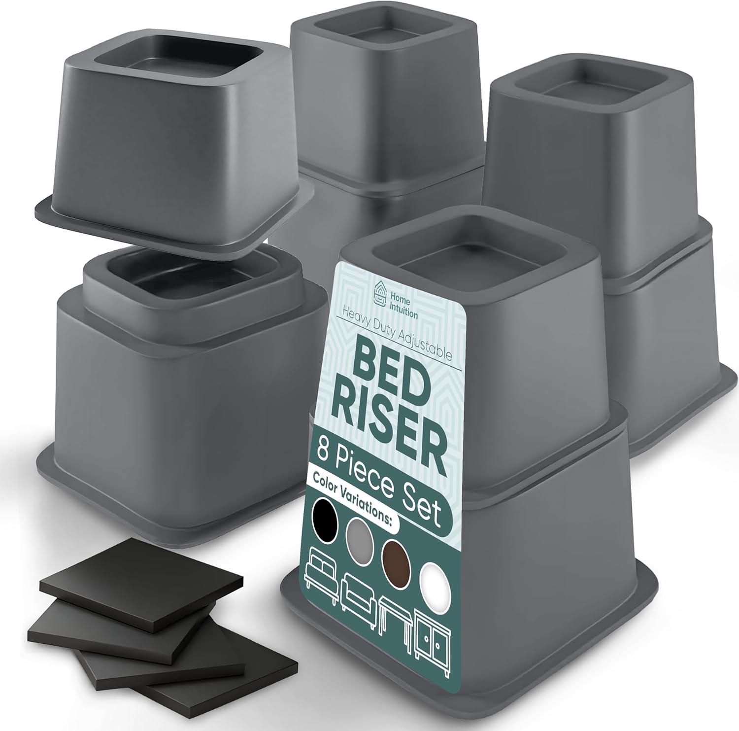 Home Intuition Bed Risers Heavy Duty Adjustable Furniture Riser 3, 5 or 8-Inch, 4 Pack, 8-Piece Set (Grey)
