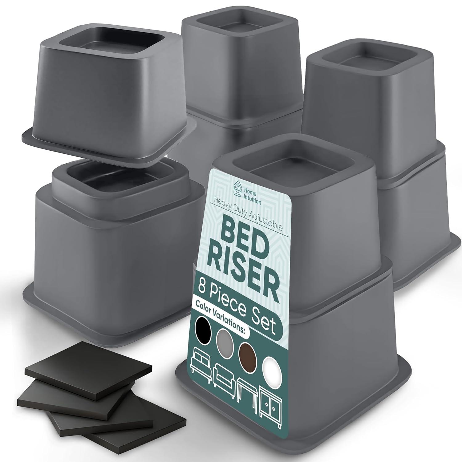 Home Intuition Bed Risers Heavy Duty Adjustable Furniture Riser 3, 5 or 8-Inch, 4 Pack, 8-Piece Set (Grey)