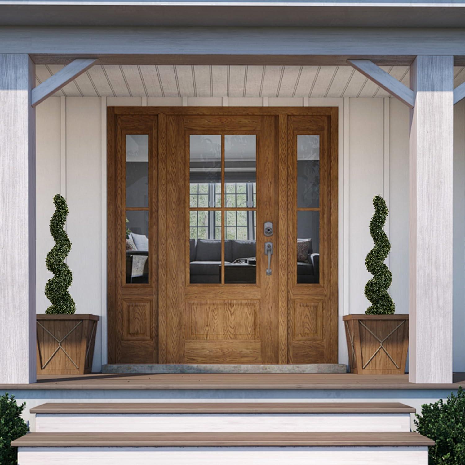 Goplus 4FT Artificial Spiral Boxwood Topiary Tree, 2 Pack Greenery Large Faux Plant in Cement-Filled Plastic Pot, Tall Fake Plant for Indoor Outdoor Home Front Porch Decor