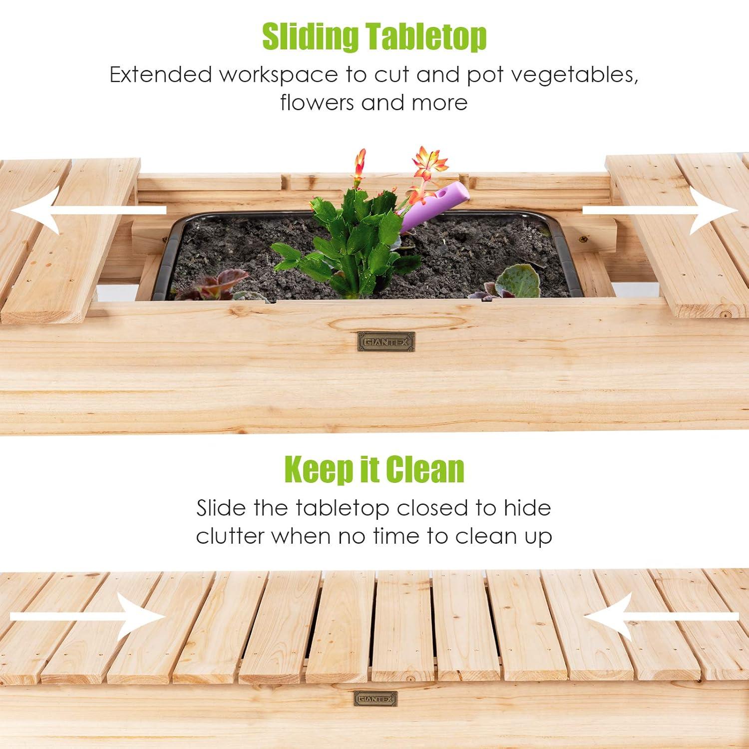 Costway Garden Potting Bench Workstation Table w/Sliding Tabletop Sink Shelves
