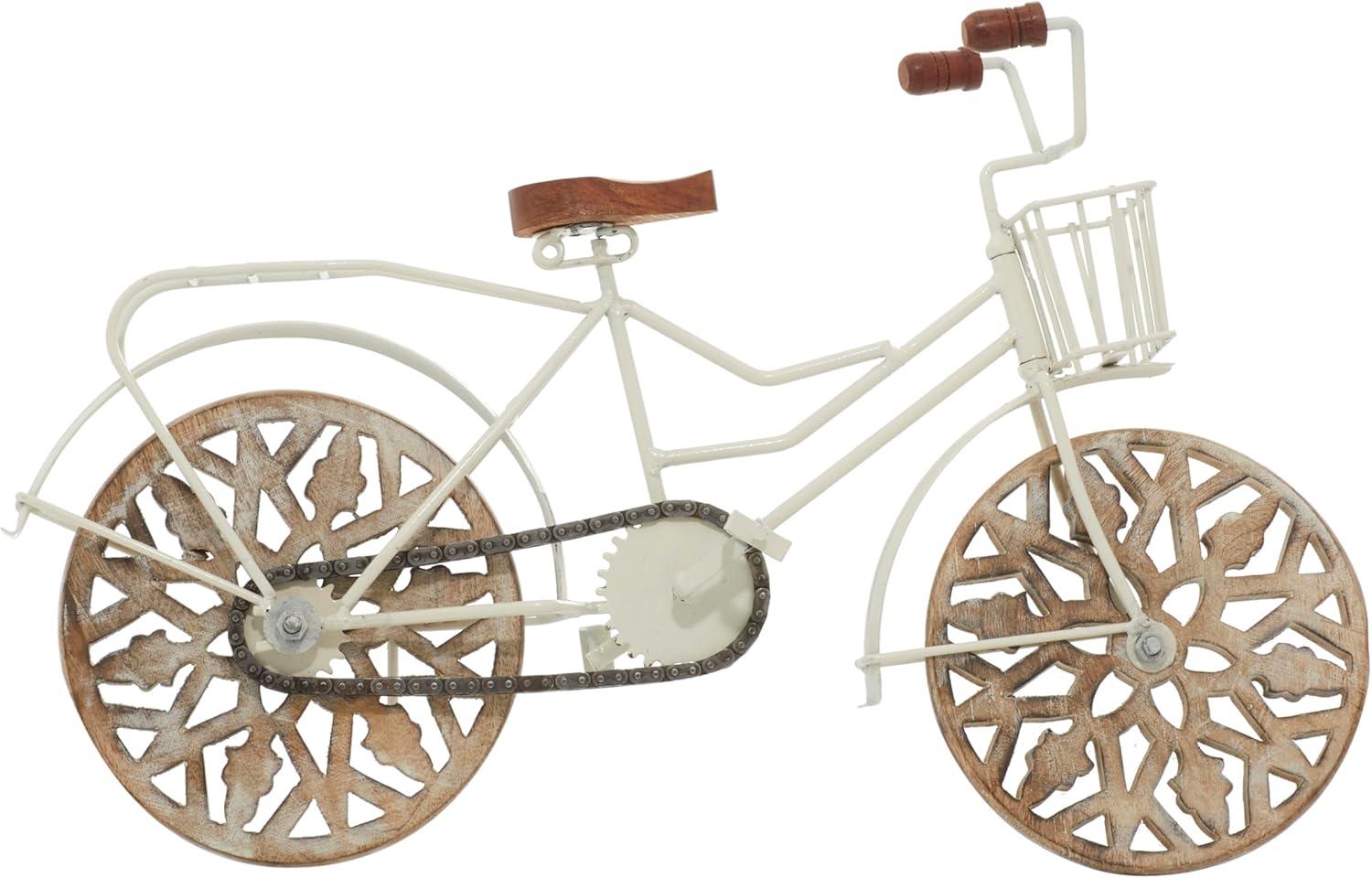 4"W, 8"H Multi Colored Metal Bike Sculpture with Wood Wheels, by DecMode (2 Count)