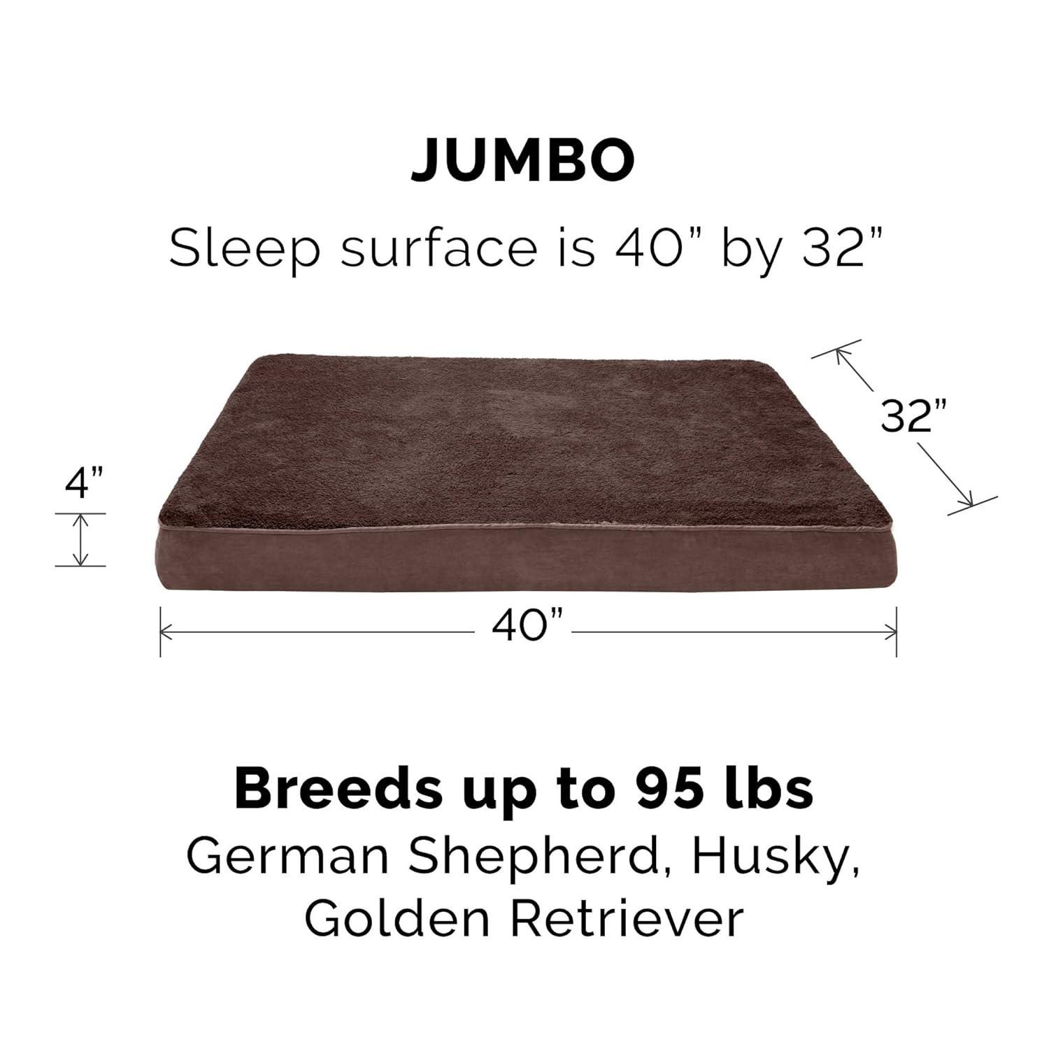 Furhaven Orthopedic Dog Bed for Large Dogs w/ Removable Washable Cover, For Dogs Up to 95 lbs - Ultra Plush Faux Fur & Suede Mattress - Chocolate, Jumbo/XL