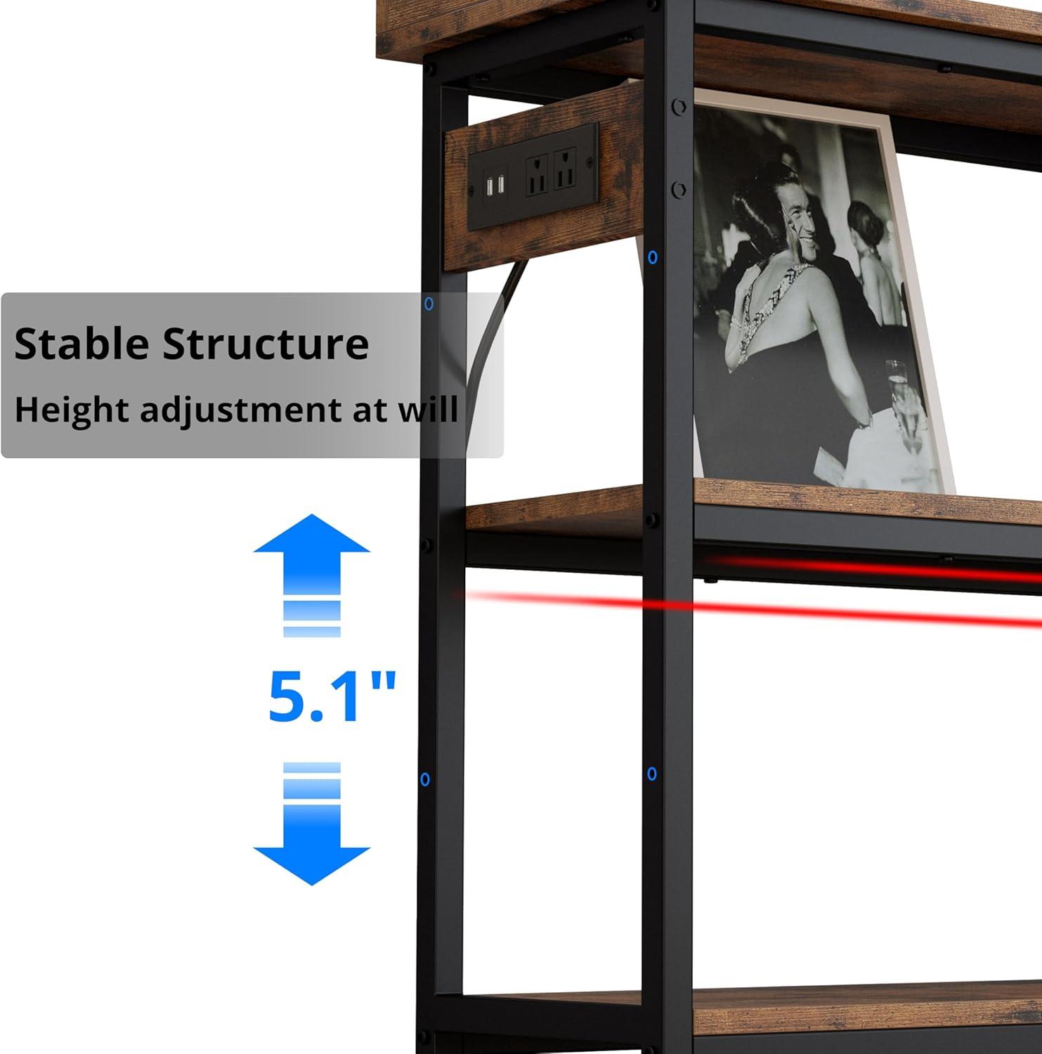 Rustic Brown 43" Console Table with Power Outlet and Storage