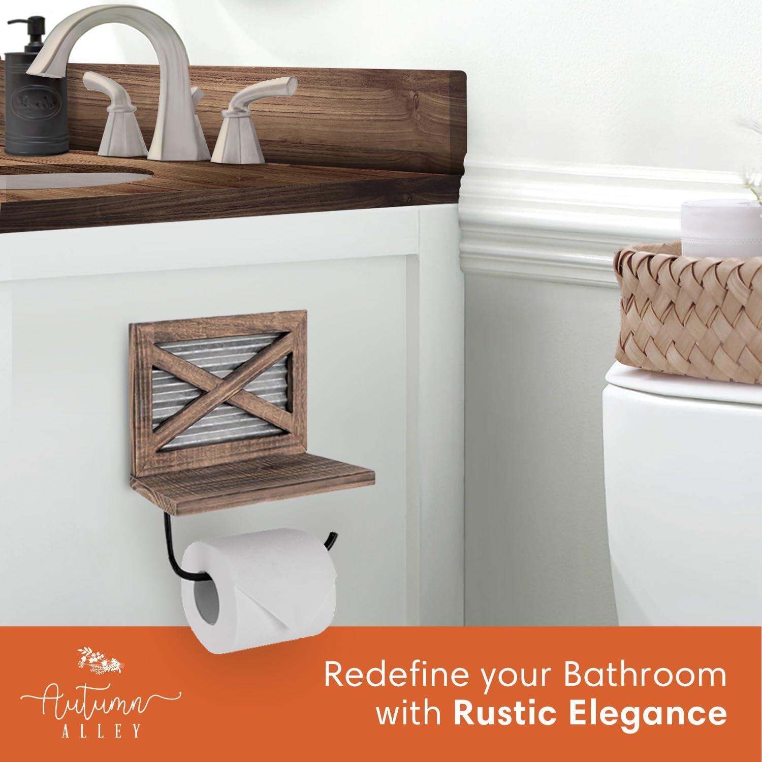 Autumn Alley Farmhouse Toilet Paper Holder with Wood Shelf, Wall Mount