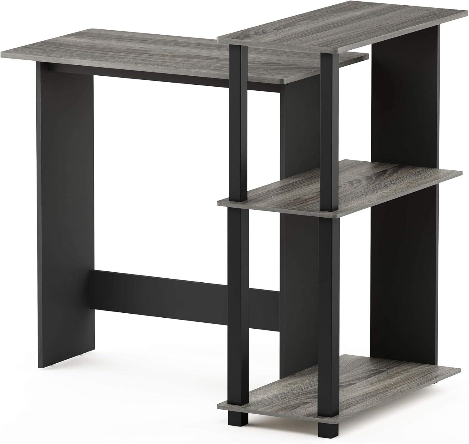 16086R1GYW-BK Abbott Corner Computer Desk with Bookshelf - French Oak Grey & Black