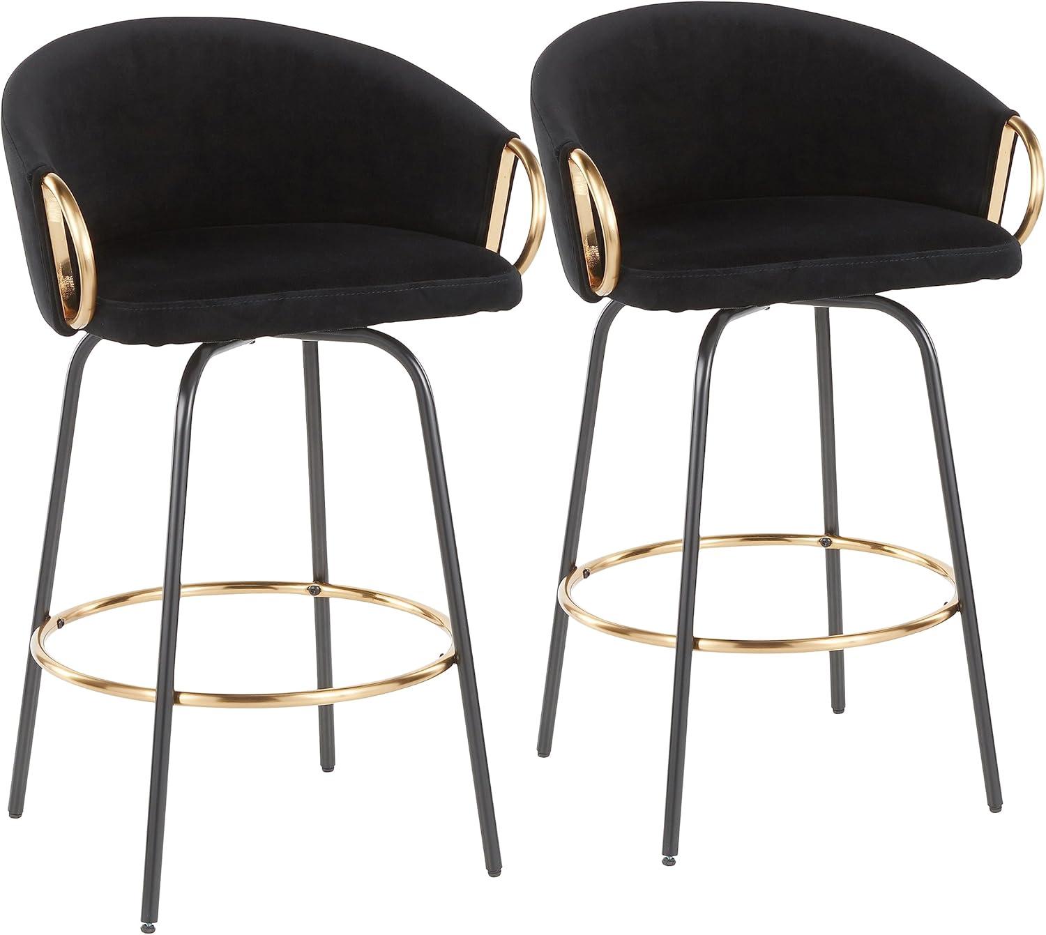 Set of 2 Claire Counter Height Barstools Gold/Cream/Black - LumiSource: Velvet Upholstery, Swivel, Footrest