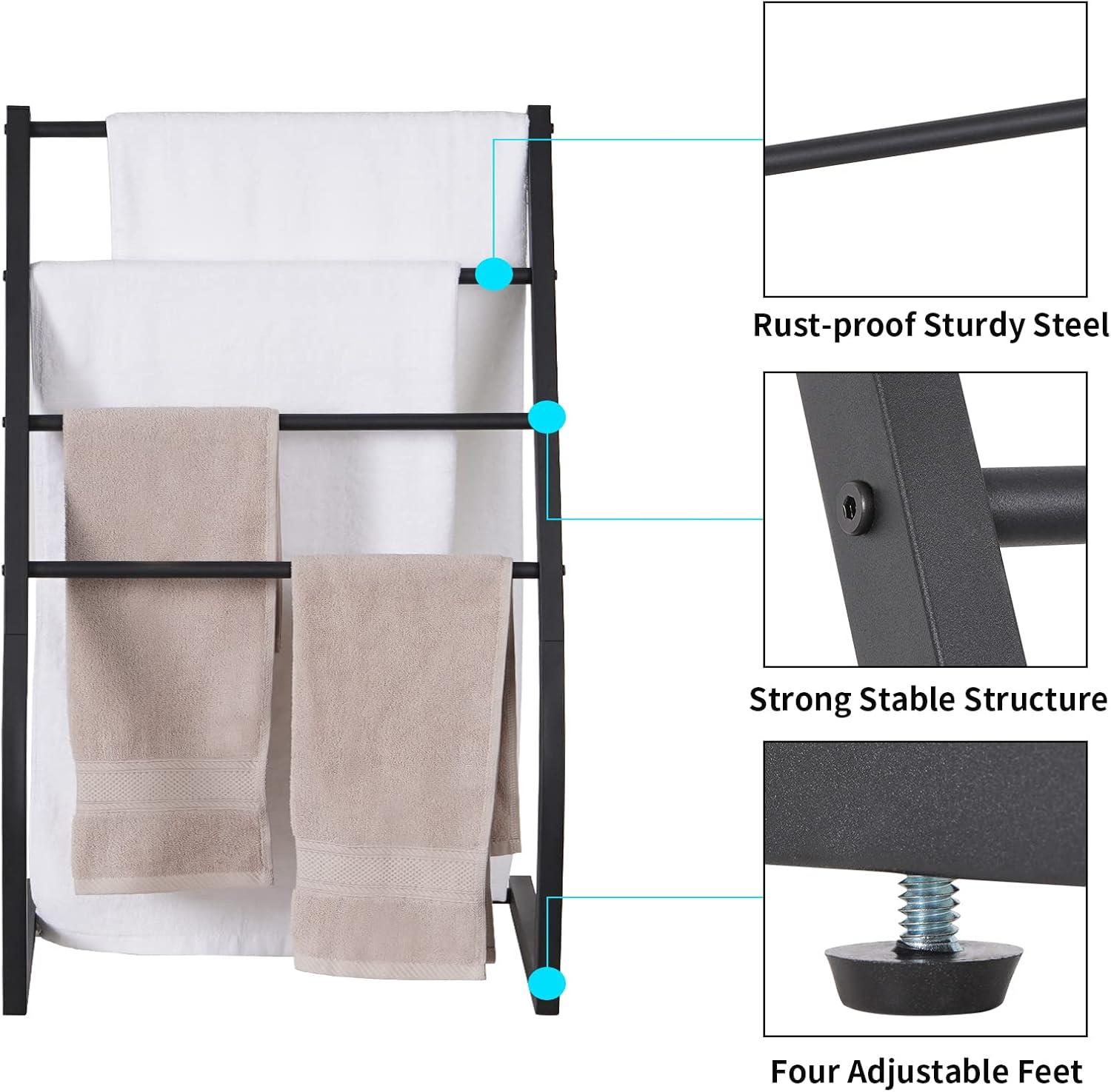 Black Metal 4-Tier Freestanding Towel Rack