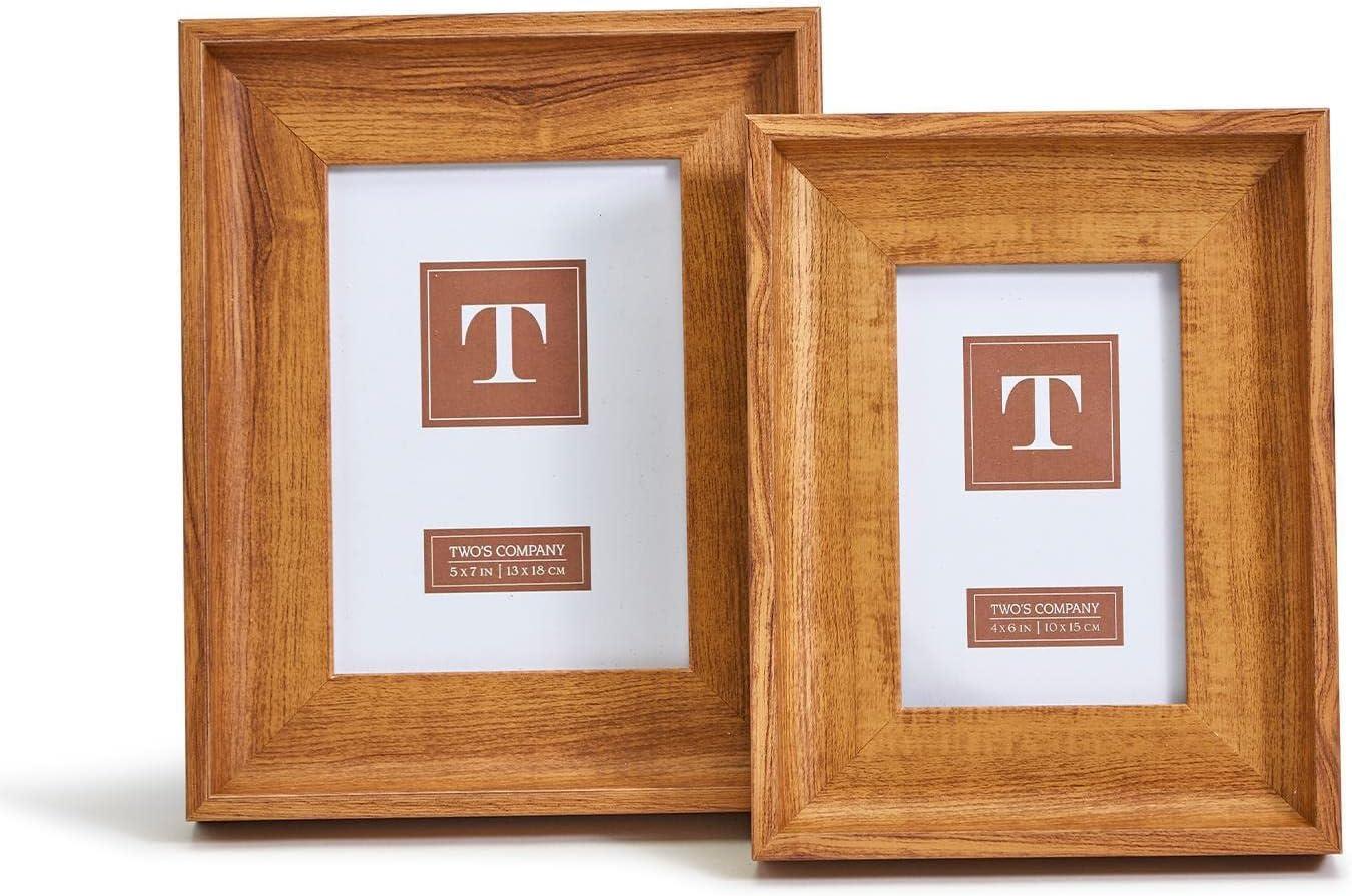Two's Company Faux Bois Set of 2 Wide Profile Photo Frames Includes 4" x 6" and 5" x 7"