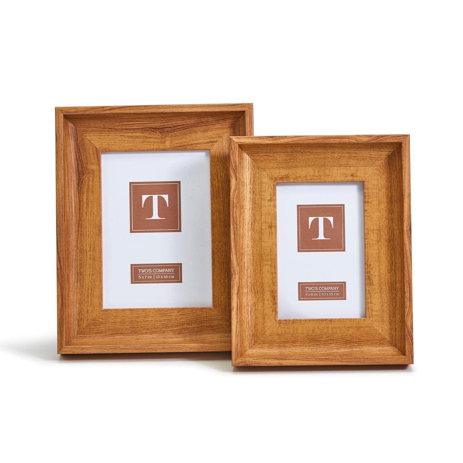 Two's Company Faux Bois Set of 2 Wide Profile Photo Frames Includes 4" x 6" and 5" x 7"