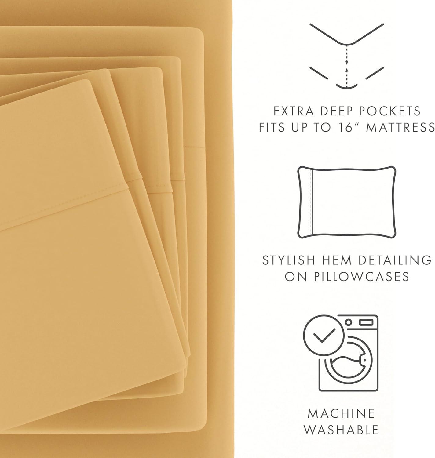 Linen Market Twin Sheet Set 4 Piece - Ultra Comfortable & Breathable Cooling Twin Bed Sheets - Deep Pocket & Wrinkle-Free Sheets Fits 16" Mattress - Extra Soft & Oeko-TEX Certified - Gold