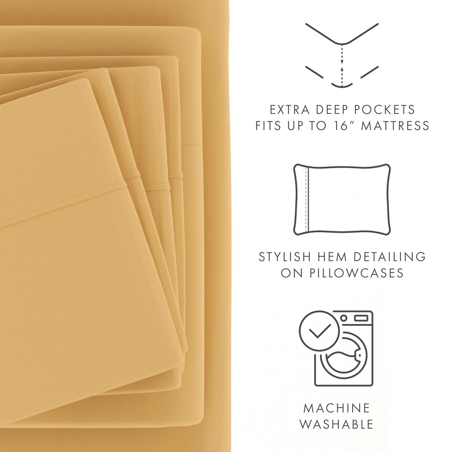 Twin, 3 Piece Solid Bed Sheet Set in Gold by Comfort Canopy