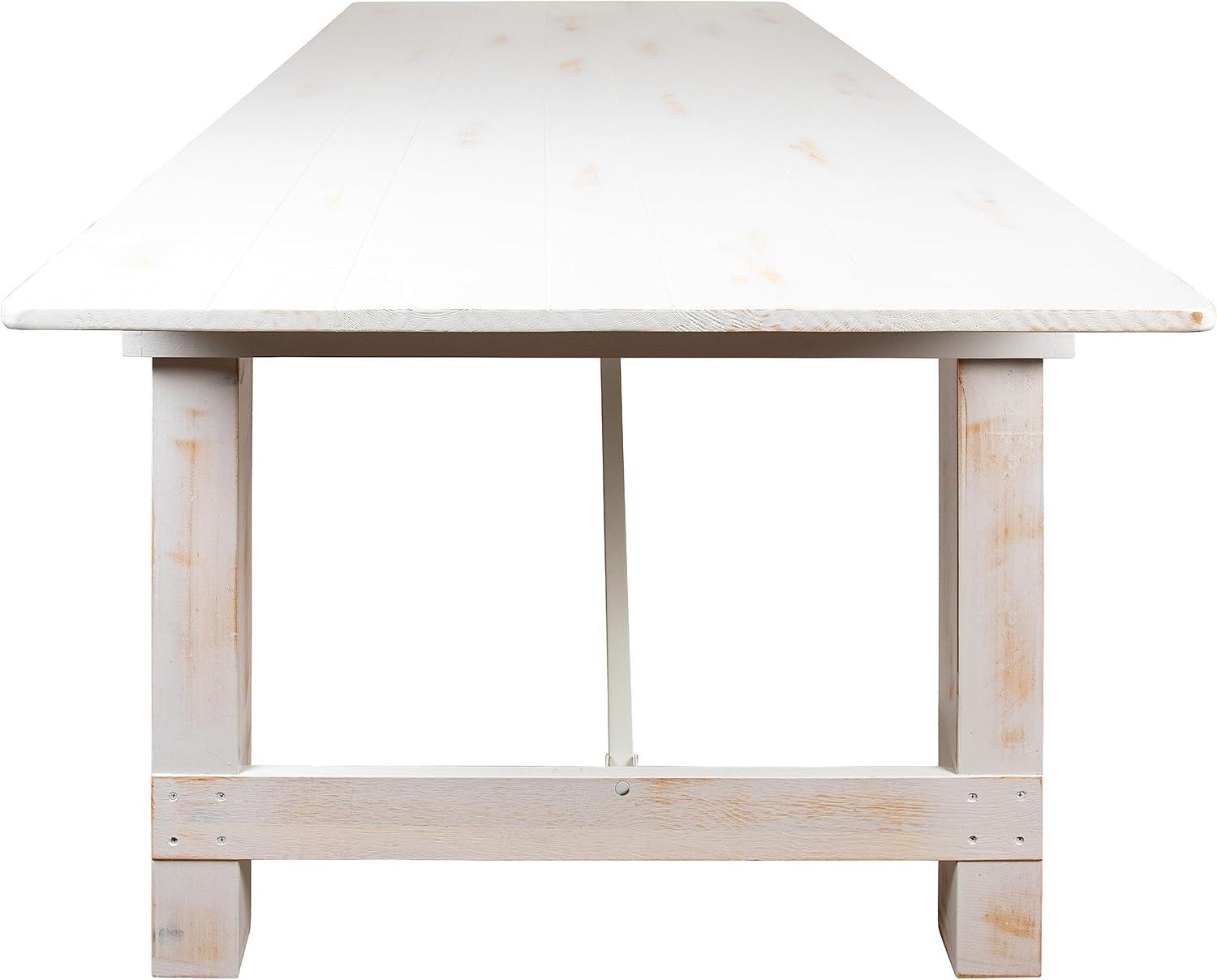 Flash Furniture HERCULES Series 9' x 40" Rectangular Antique Rustic White Solid Pine Folding Farm Table