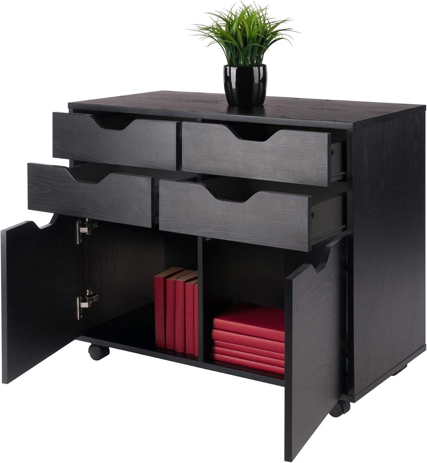 Halifax 2 Sections Mobile Storage Cabinet Black - Winsome: Wheeled Organizer with Locking Casters
