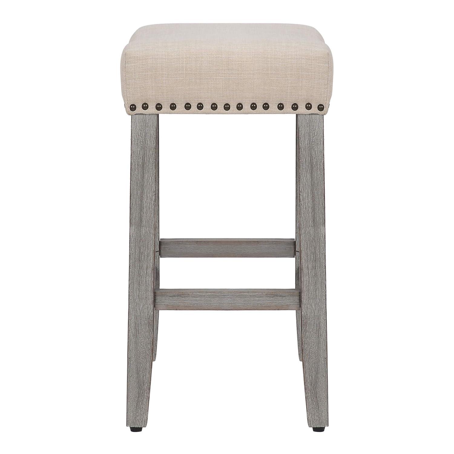 Polytrends Jameson Upholstered Polyester Gray 24 Inch Counter Stool (Set Of 2) Antique Gray/Beige Metal Foam Upholstered Foam Cabin & Lodge