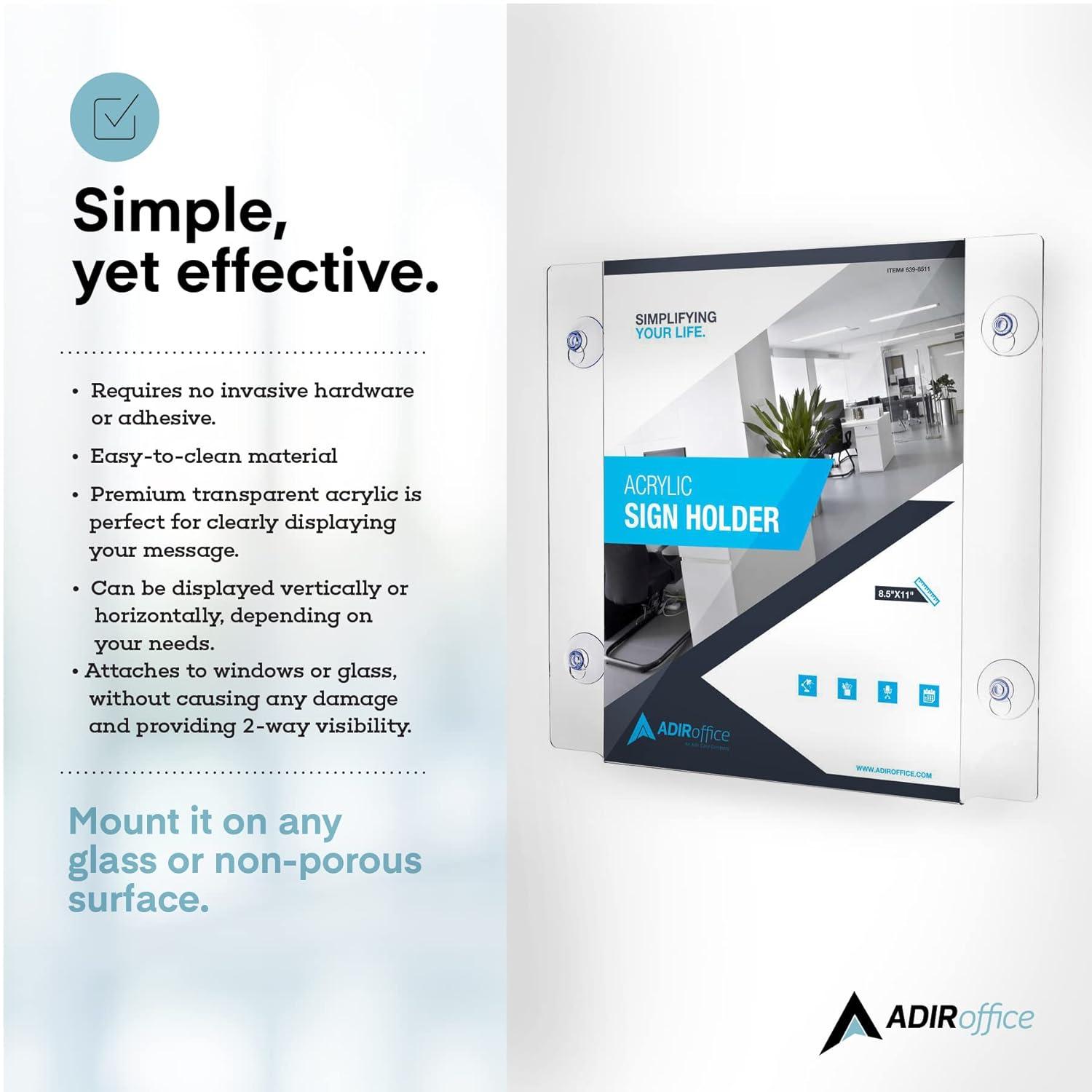 Clear Acrylic Window Sign Holder with Suction Cups, 8.5x11 Inch, 2 Pack