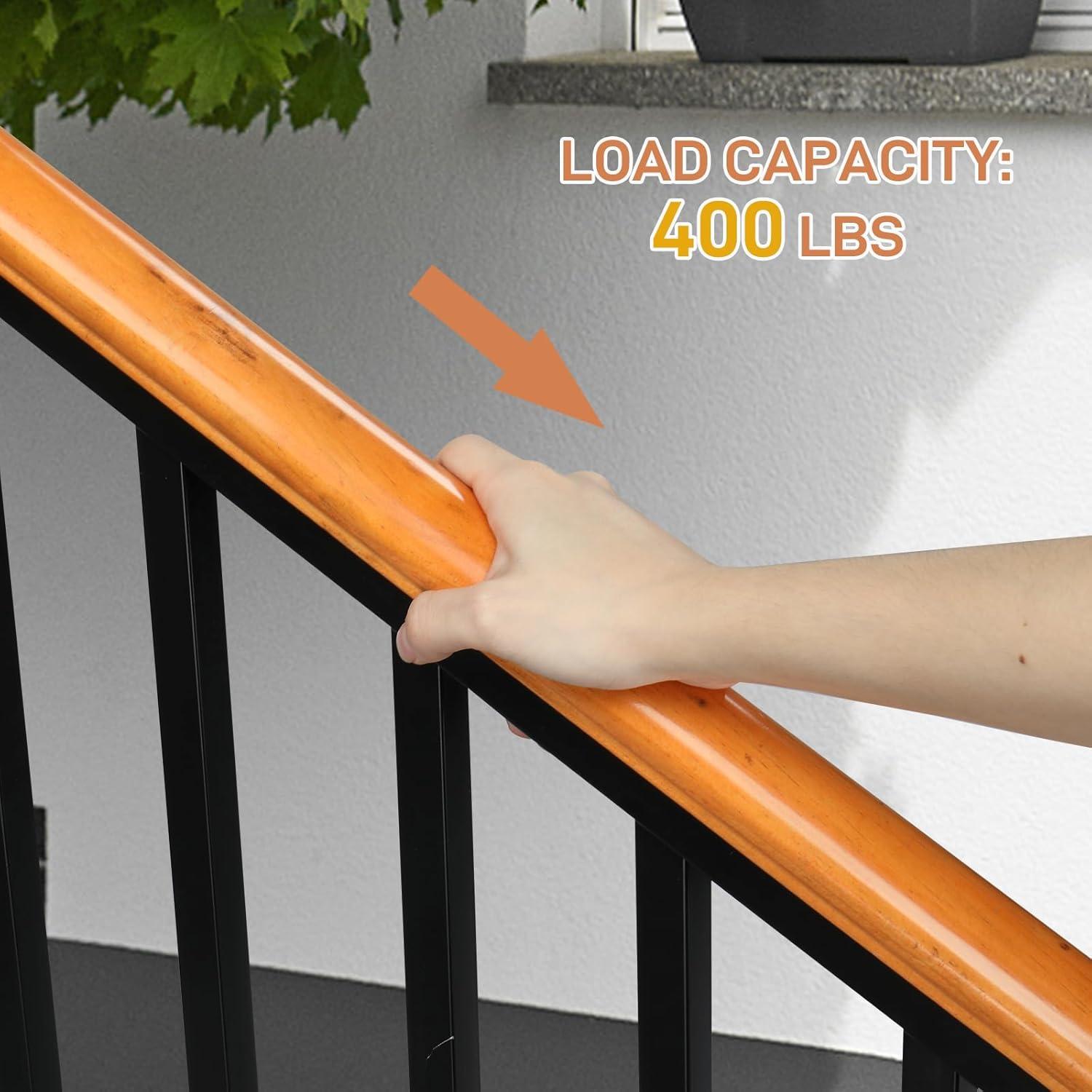 HLL Handrails for Outdoor Steps, Black Wrought Iron Handrail Fits 4 or 5 Steps, Transitional Handrail with Installation Kit, Stair Railing for Concrete Steps or Wooden Stairs