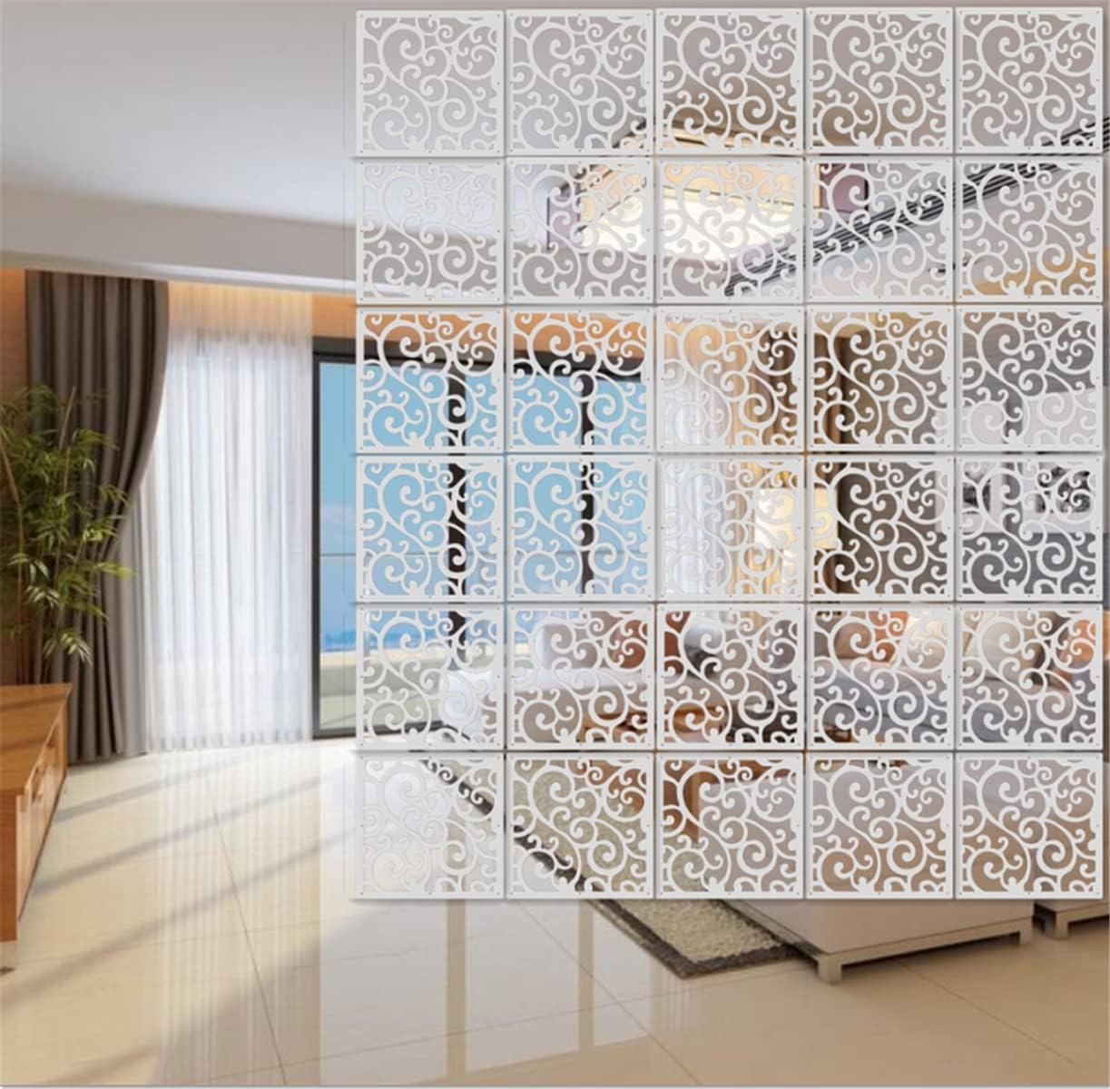 12Pcs White Hanging Room Divider,Wood-Plastic Room Divider DIY Panel Screens Partition Wall Dividers Room Decoration with All Accessories 11.4x11.4 Inch