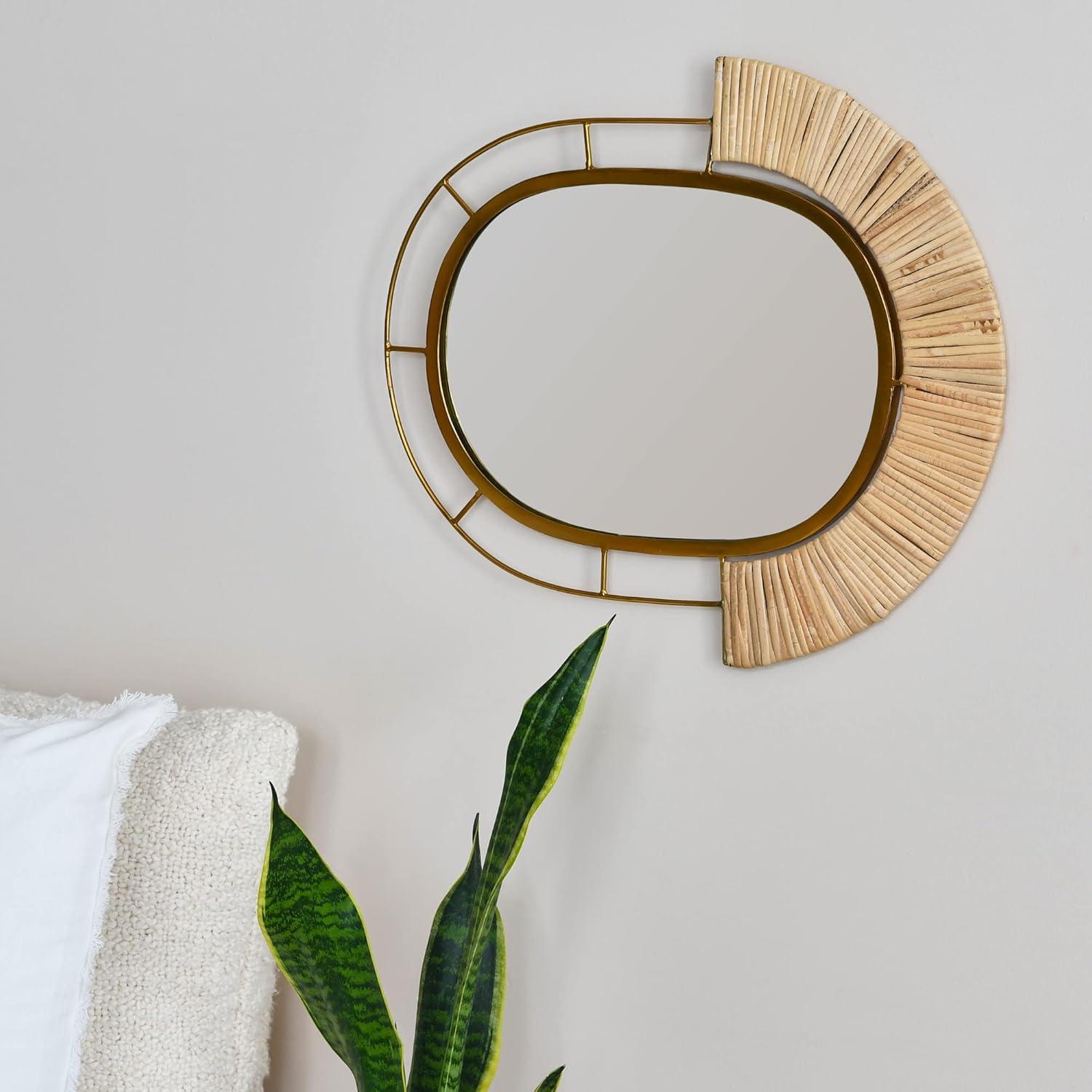 Storied Home Oval Modern Boho Metal and Cane Framed Wall Mirror Natural: Iron & Cane Material, No Assembly Required