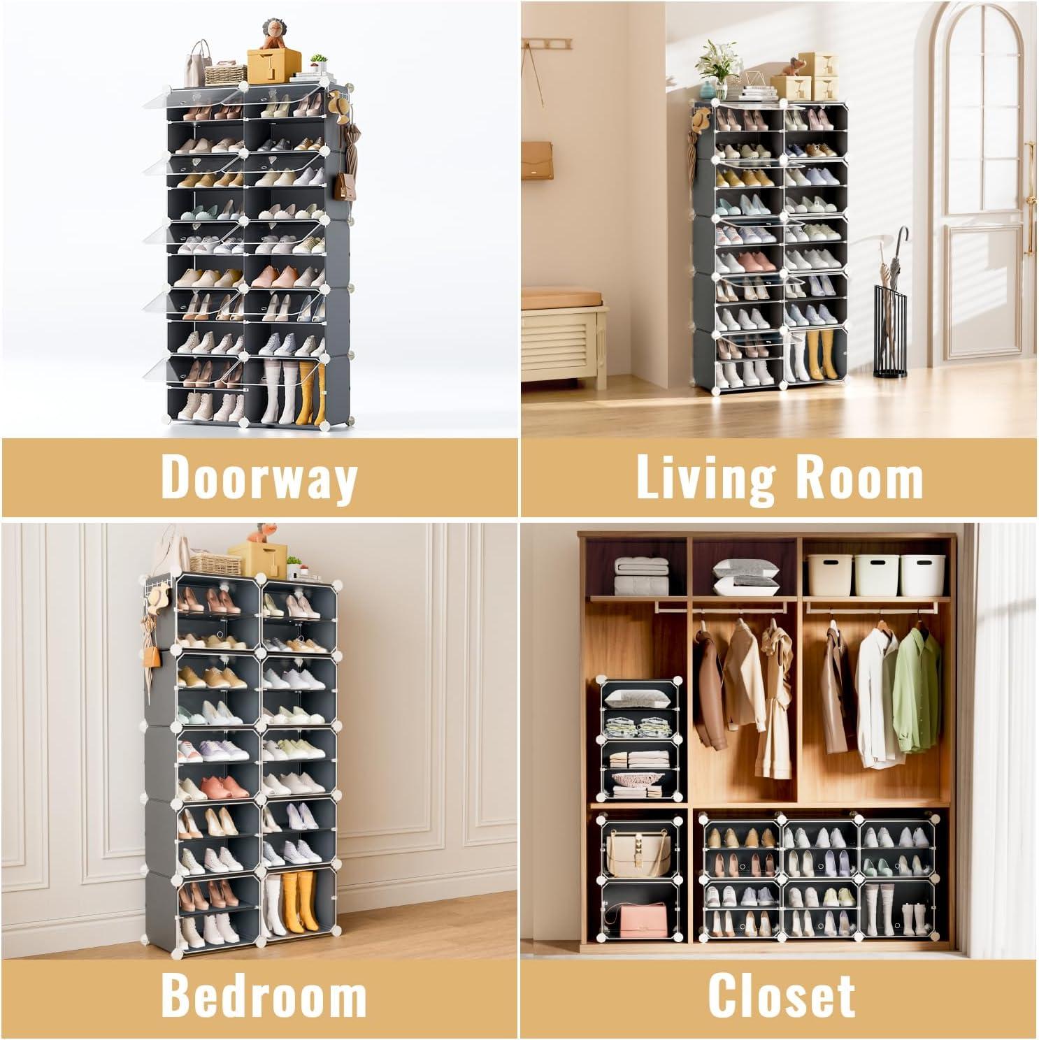 10 Tier Shoe Rack Organizer with Covers 40-Pair Shoe Storage Cabinet Shoe Organizer Cabinet Closet Shoe Organizers and Storage Closed Shoe Rack Storage Organizer for Closet Entryway Bedroom Garage