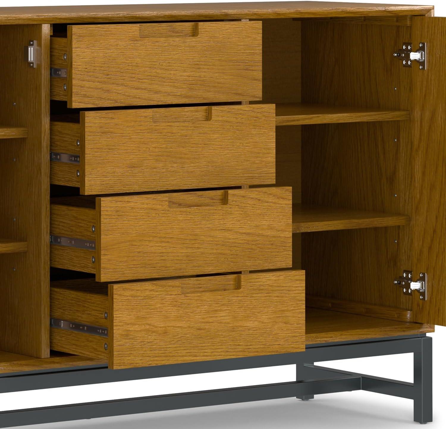 Simpli Home Banting 60"W Solid Wood Industrial 2-Door Sideboard Buffet with 4 Center Drawers