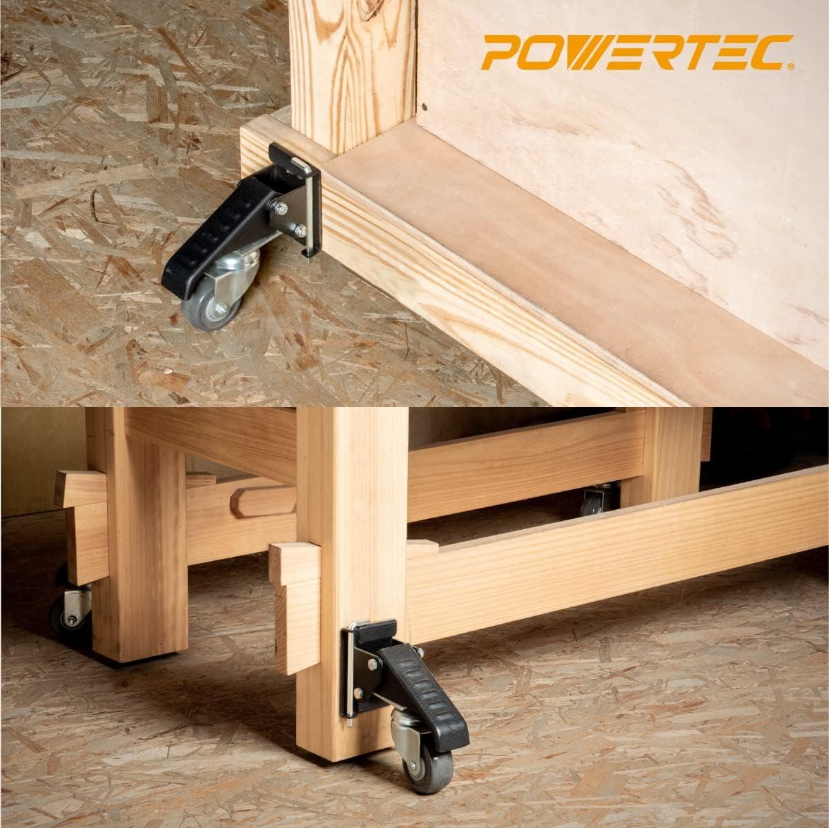 POWERTEC Workbench Caster Kit Set of 4 with 400 lbs Loads, 2-1/2 Inch Retractable Stepdown Caster Wheels for Workbenches, Tables, Stands and Equipments (17000)