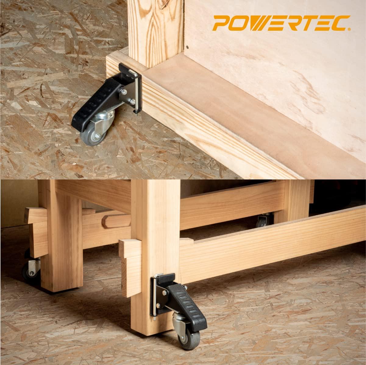 POWERTEC Workbench Caster Kit Set of 4 with 400 lbs Loads, 2-1/2 Inch Retractable Stepdown Caster Wheels for Workbenches, Tables, Stands and Equipments (17000)