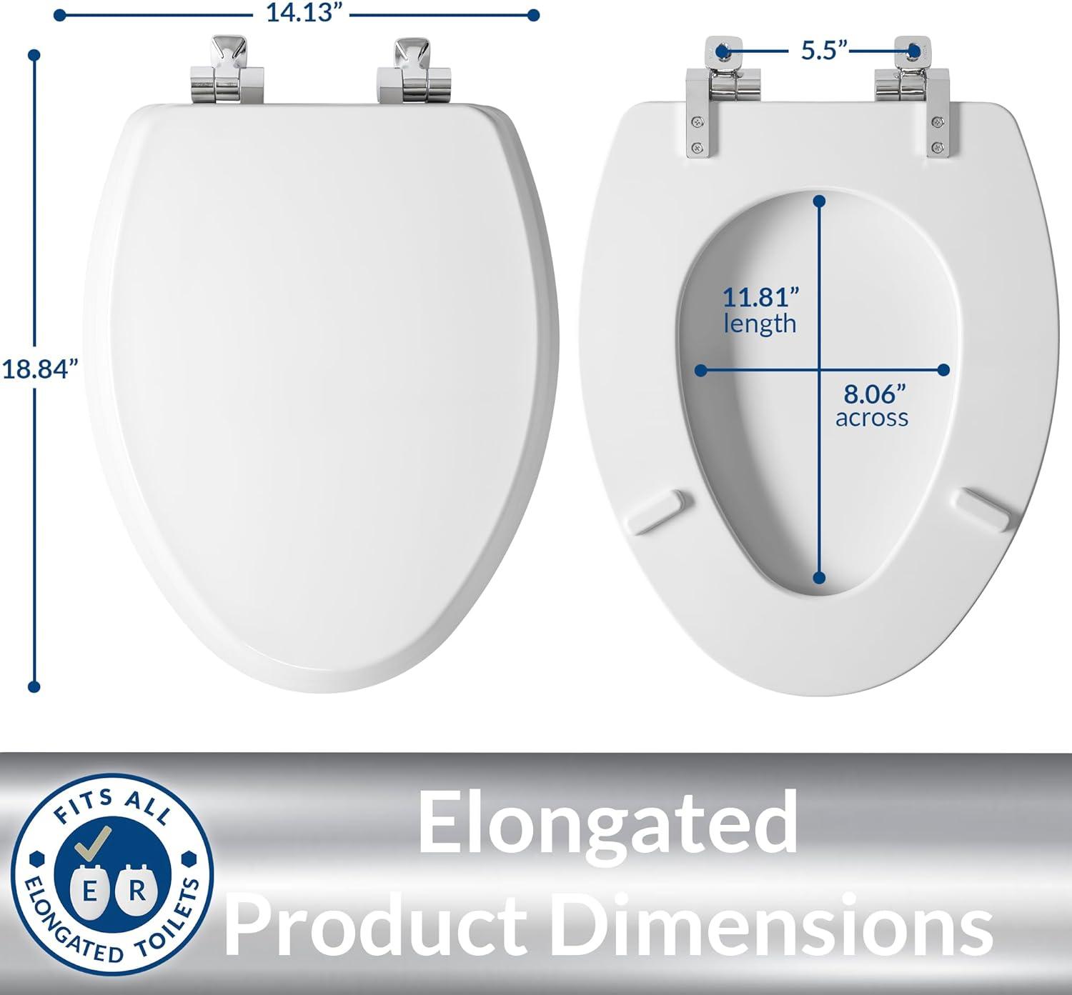 Bennett Toilet Seat with Metal Hinges, Slow Close Wood Seat, Easy Install, Elongated, White
