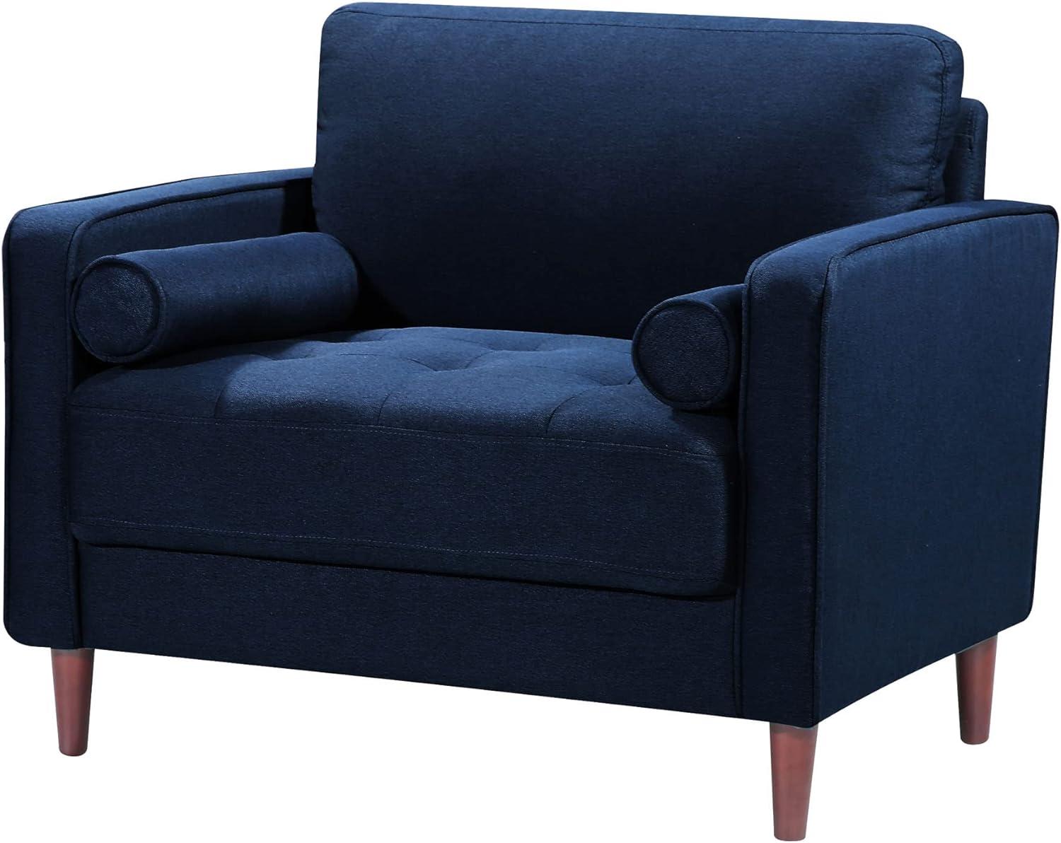 Elegant Navy Blue Microfiber Accent Chair with Wood Legs