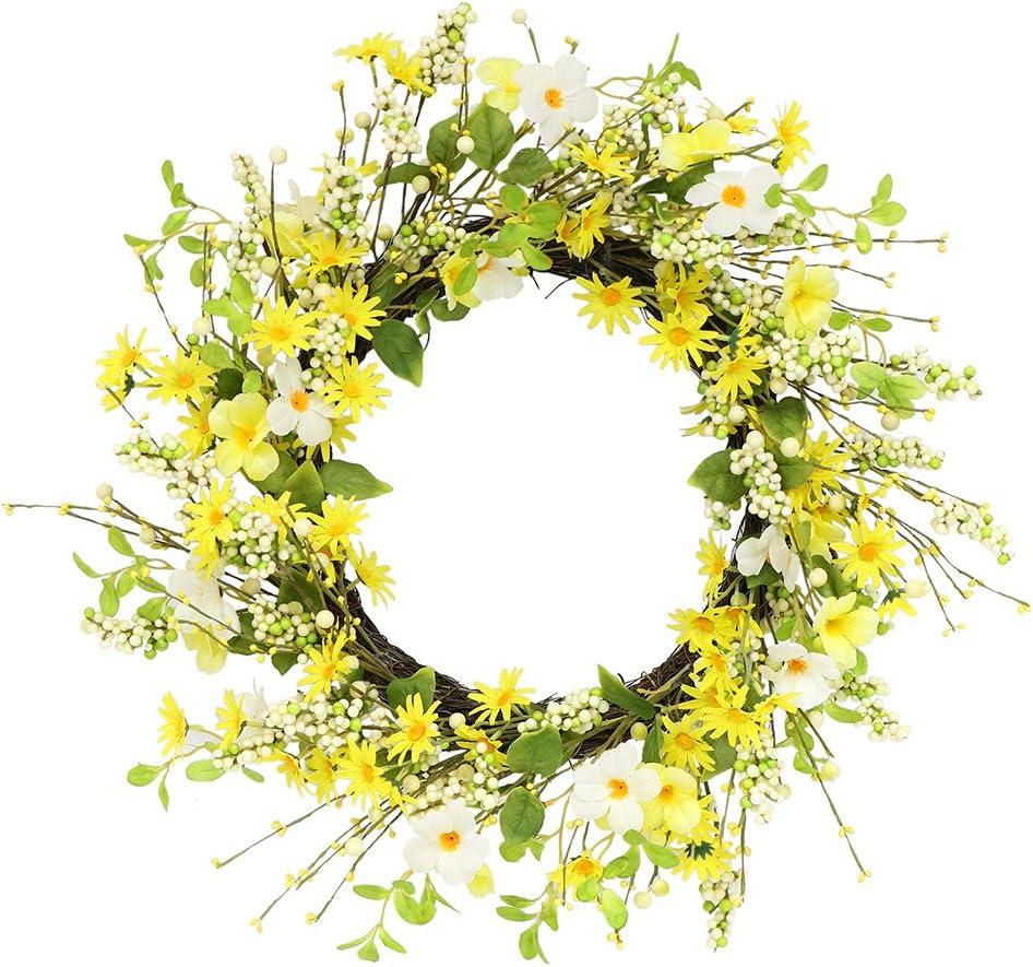 24" Yellow and White Daisy Grapevine Wreath