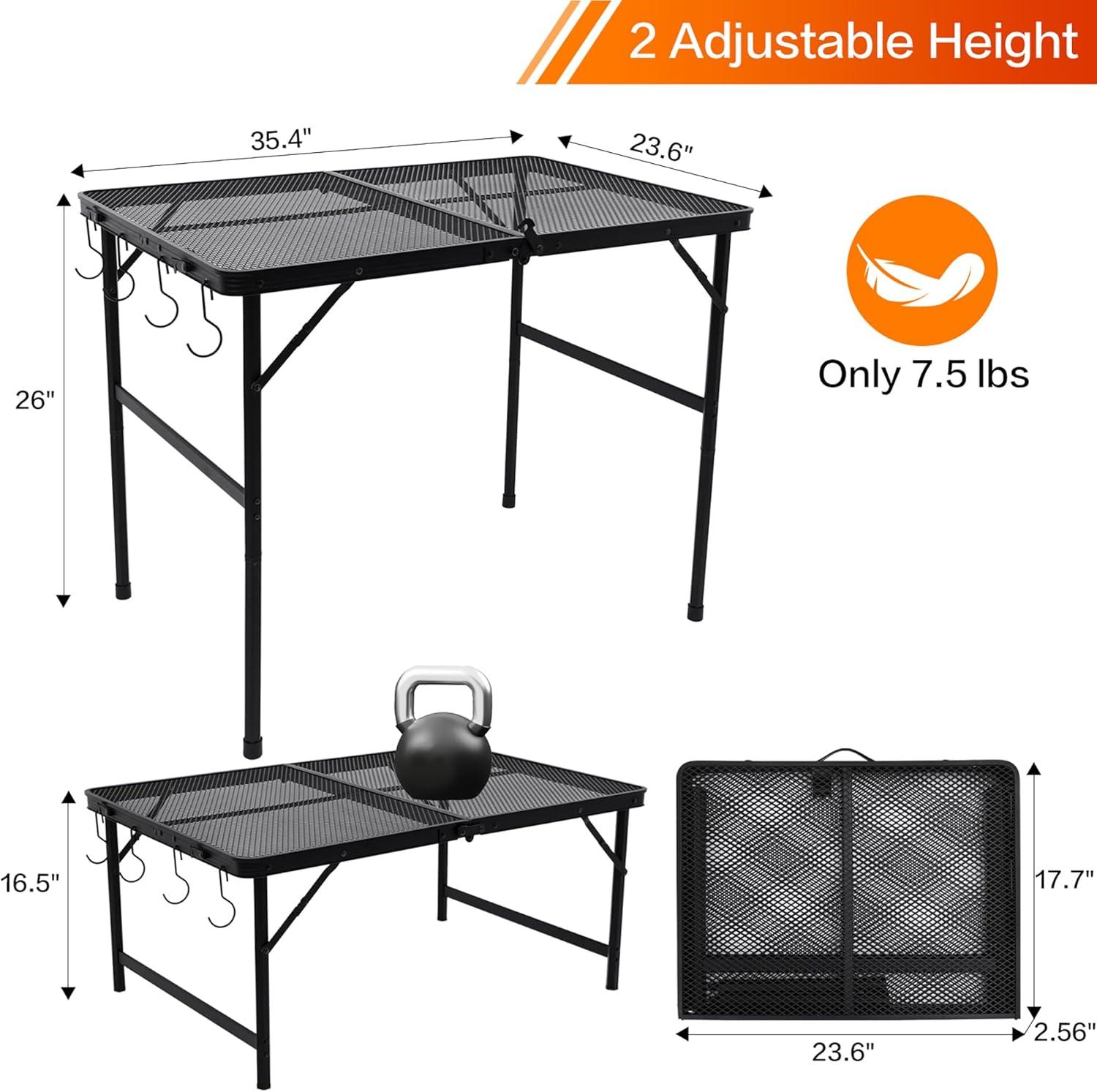 Silver Rectangular Portable Aluminum Camping Table with Iron Mesh Top