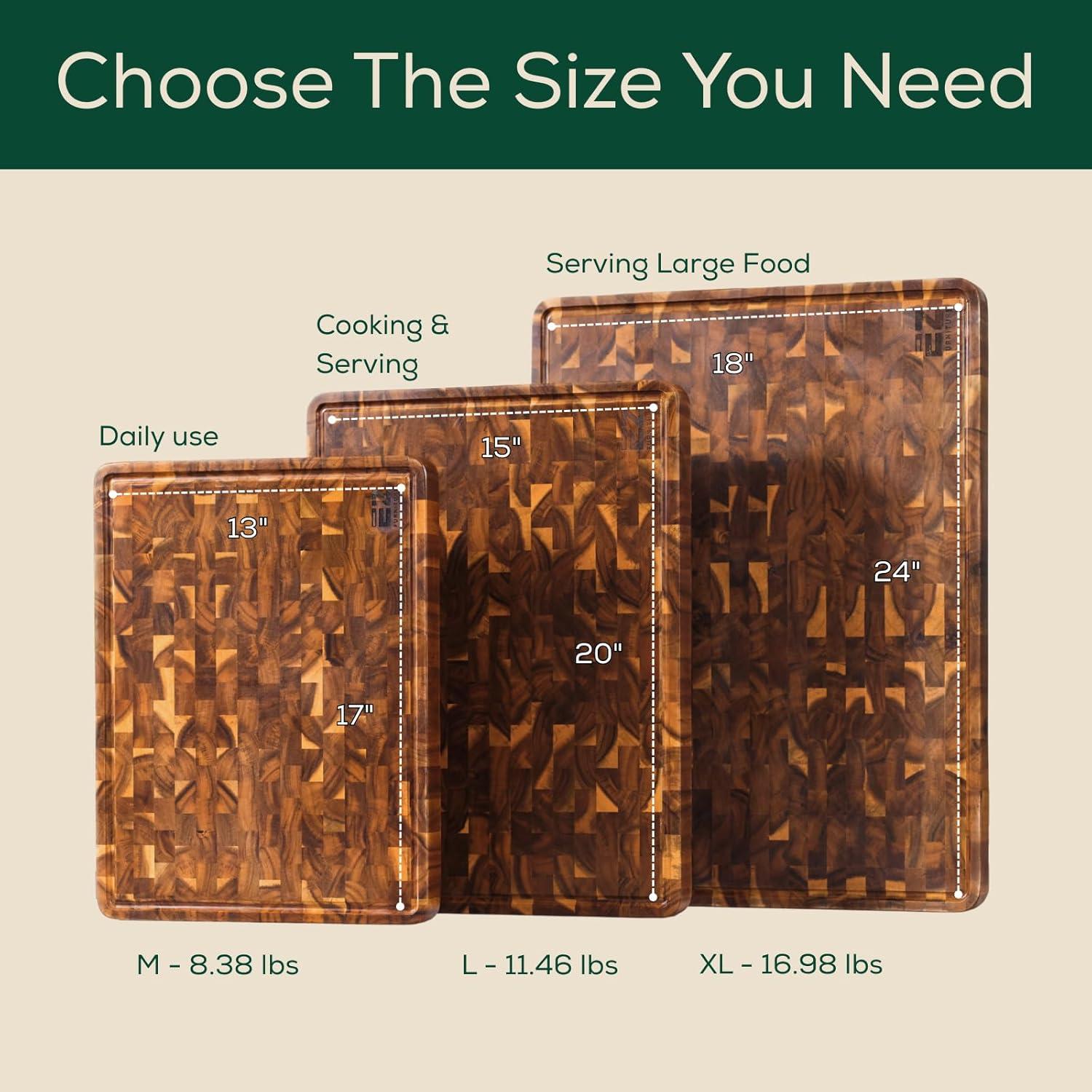 20" x 15" x 1.5" Inch Acacia Wood Cutting Board, End Grain with Juice Groove and Handles, Knife Friendly, Suitable for Chopping, Aesthetics for The Kitchen