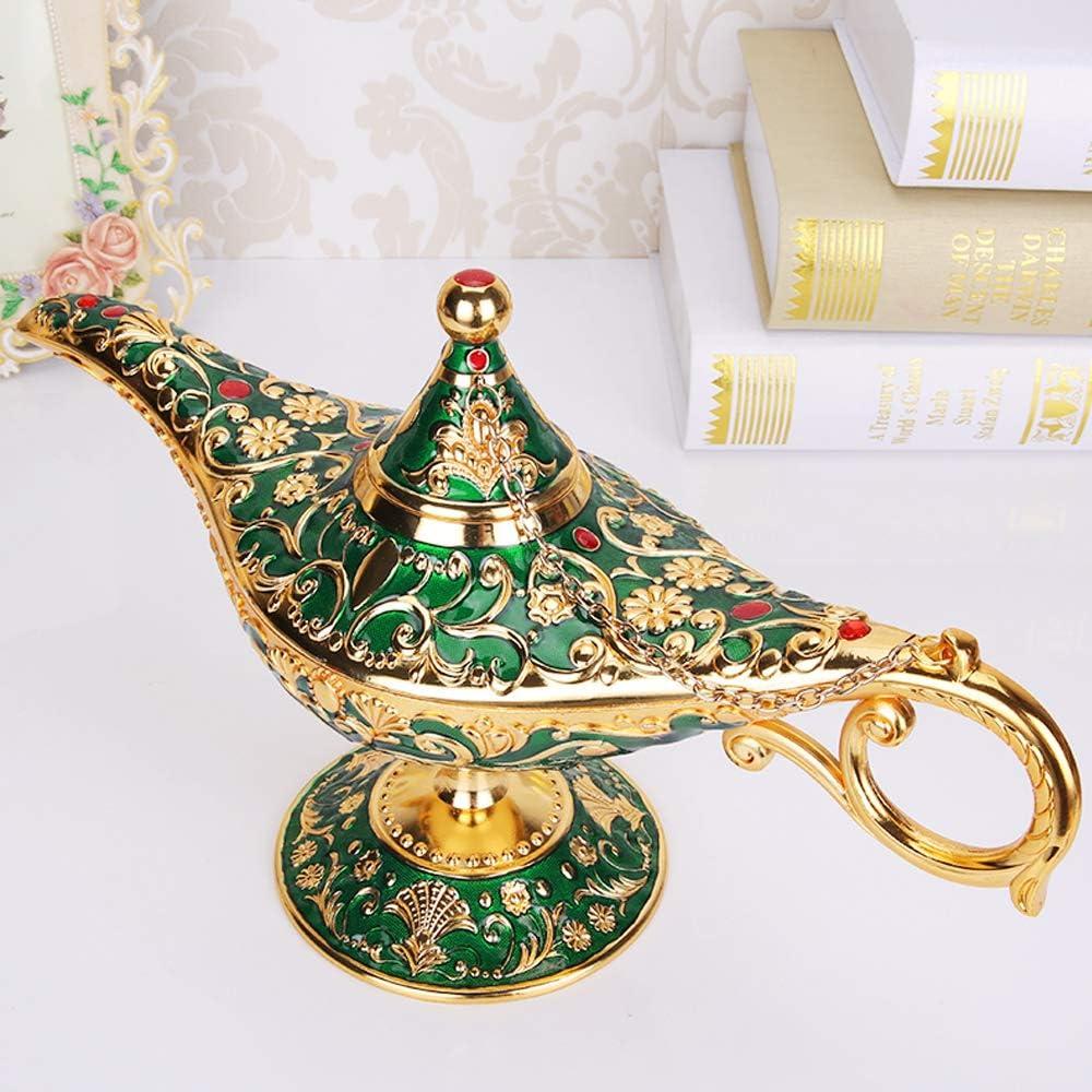 Vintage Aladdin Magic Genie Lamp Light for Home Party Wedding Table Decoration & Gift,Classic Zinc Alloy Arabian Lamp Jewelry Box (Gold & Green)