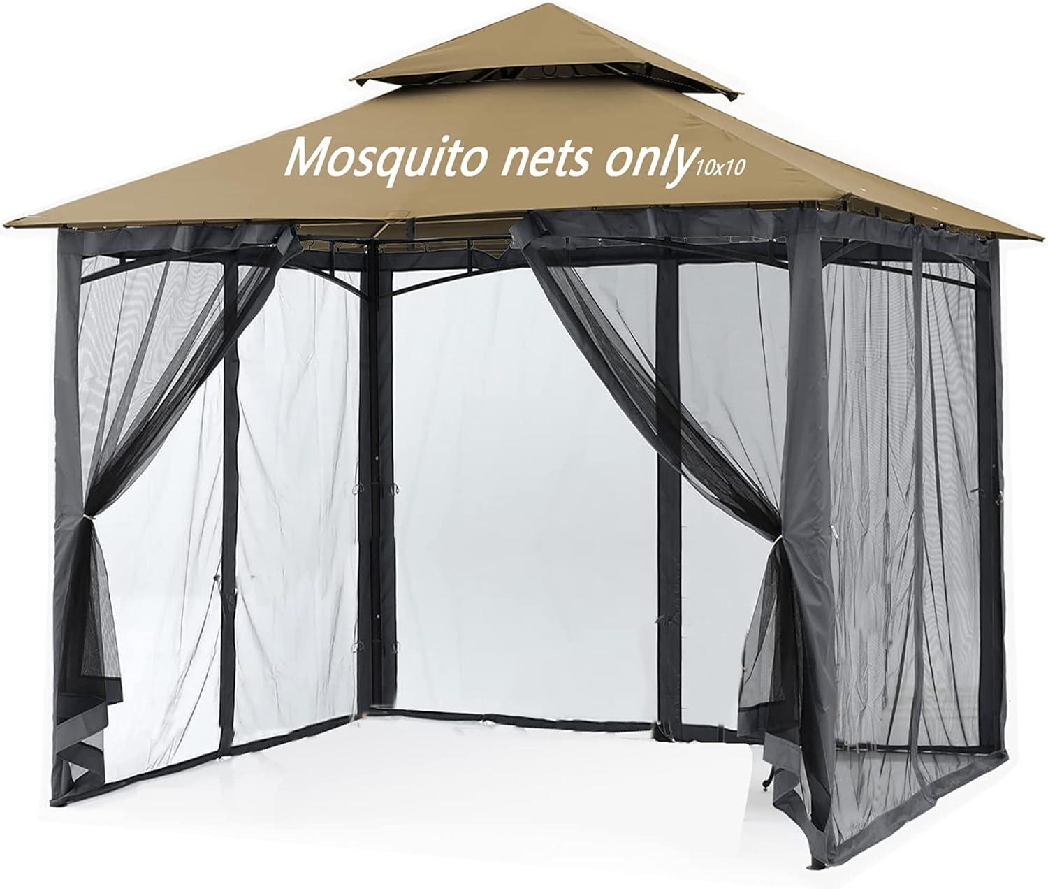 Black 10x10 Ft Waterproof Gazebo Mosquito Netting with Zippered Doors