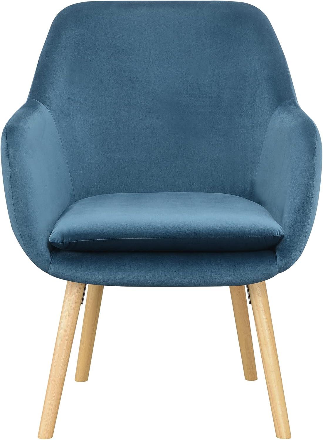 Charlotte Blue Velvet Wingback Accent Chair with Light Oak Legs