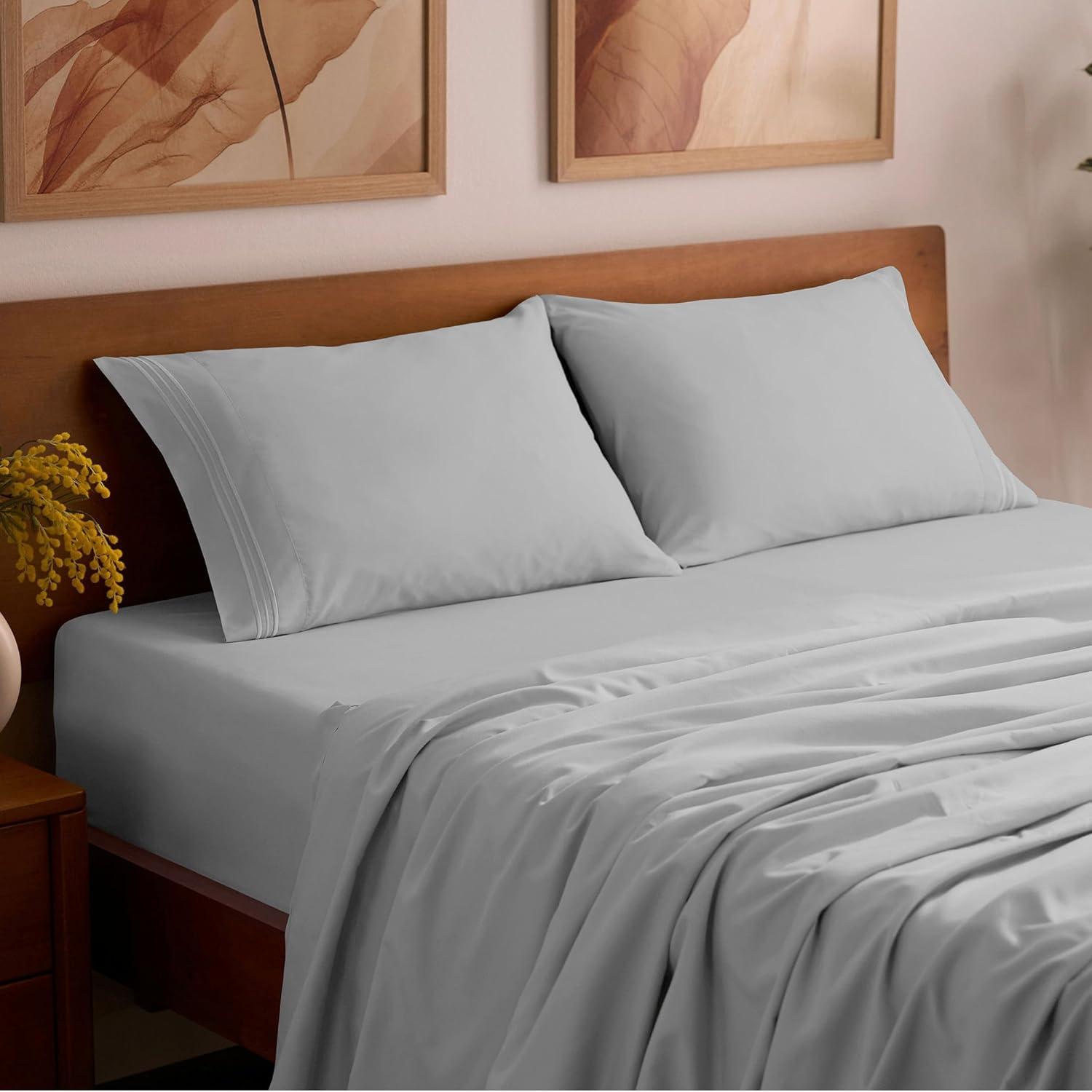 Mellanni Brushed Microfiber Sheet Set, Queen, Light Gray, 4 Piece