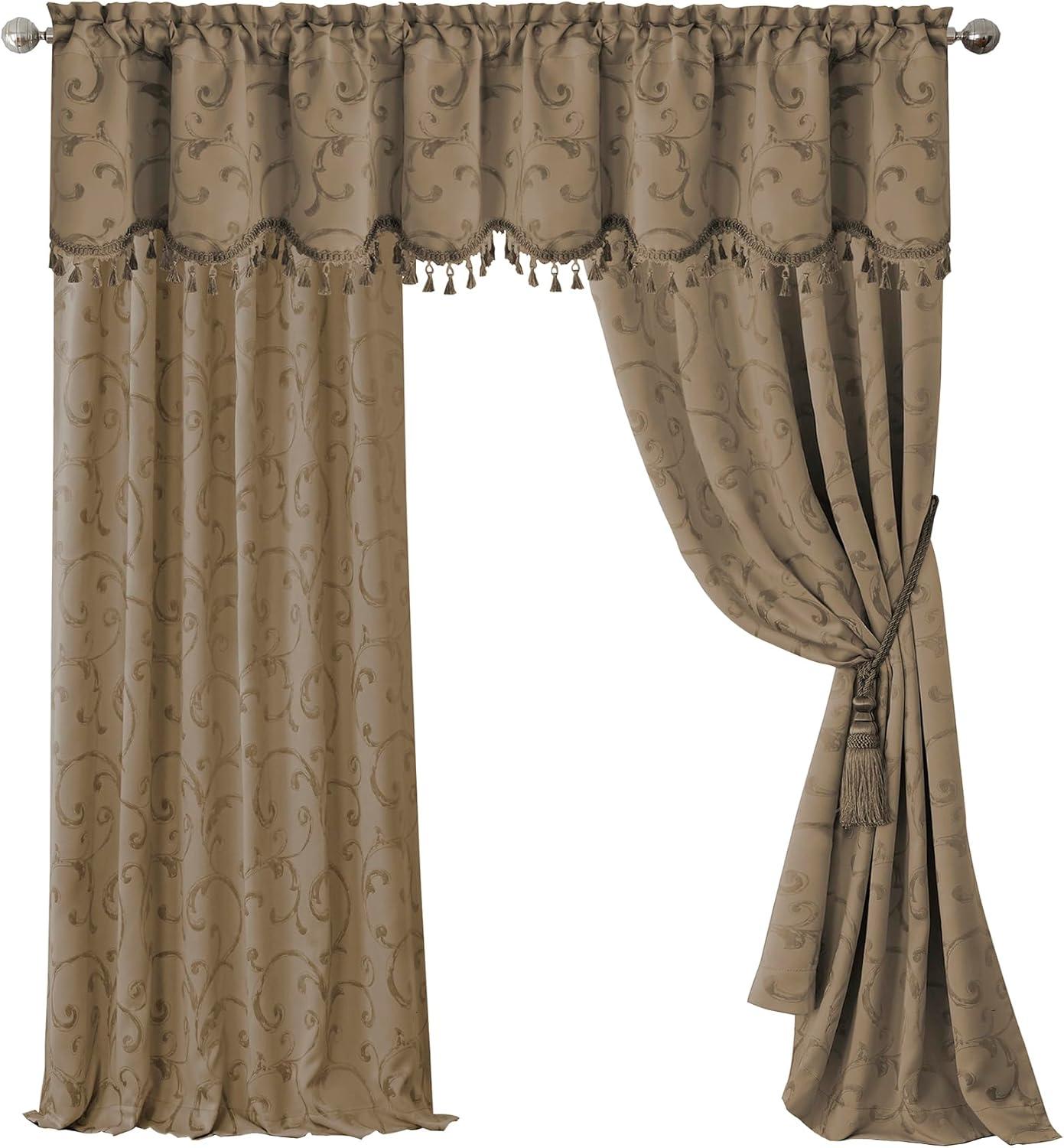 Mia Jacquard Scroll Blackout Window Curtain Panel - 52" x 95" - Taupe - Elrene Home Fashions