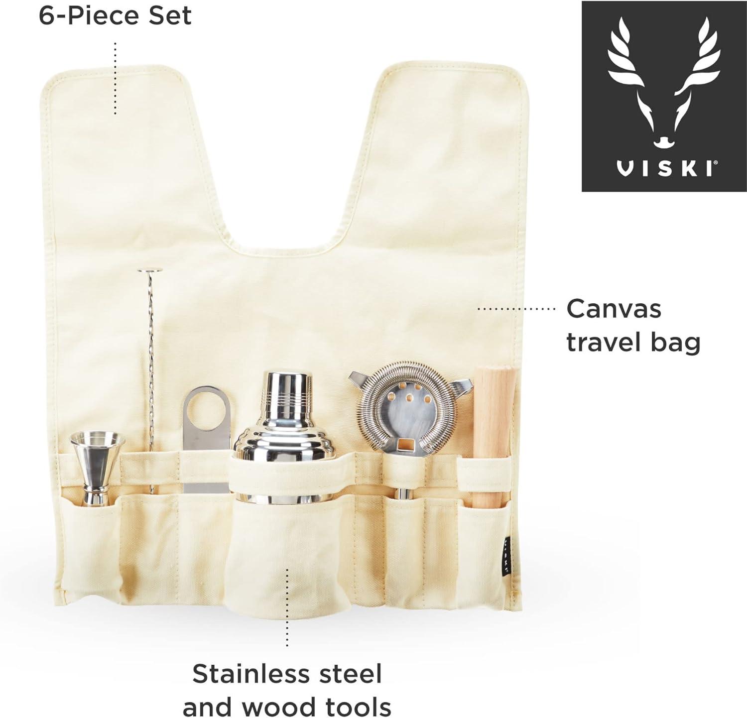 Viski 7-Piece Stainless Steel Travel Bar Barware Set