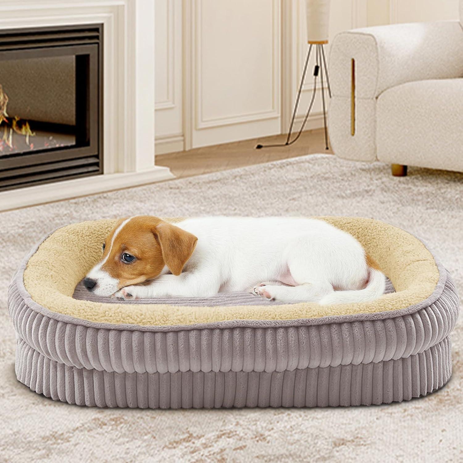 Dog Bed for Puppy, Oval Cat Beds, Pet Couch Bed with Four Sided Bolster