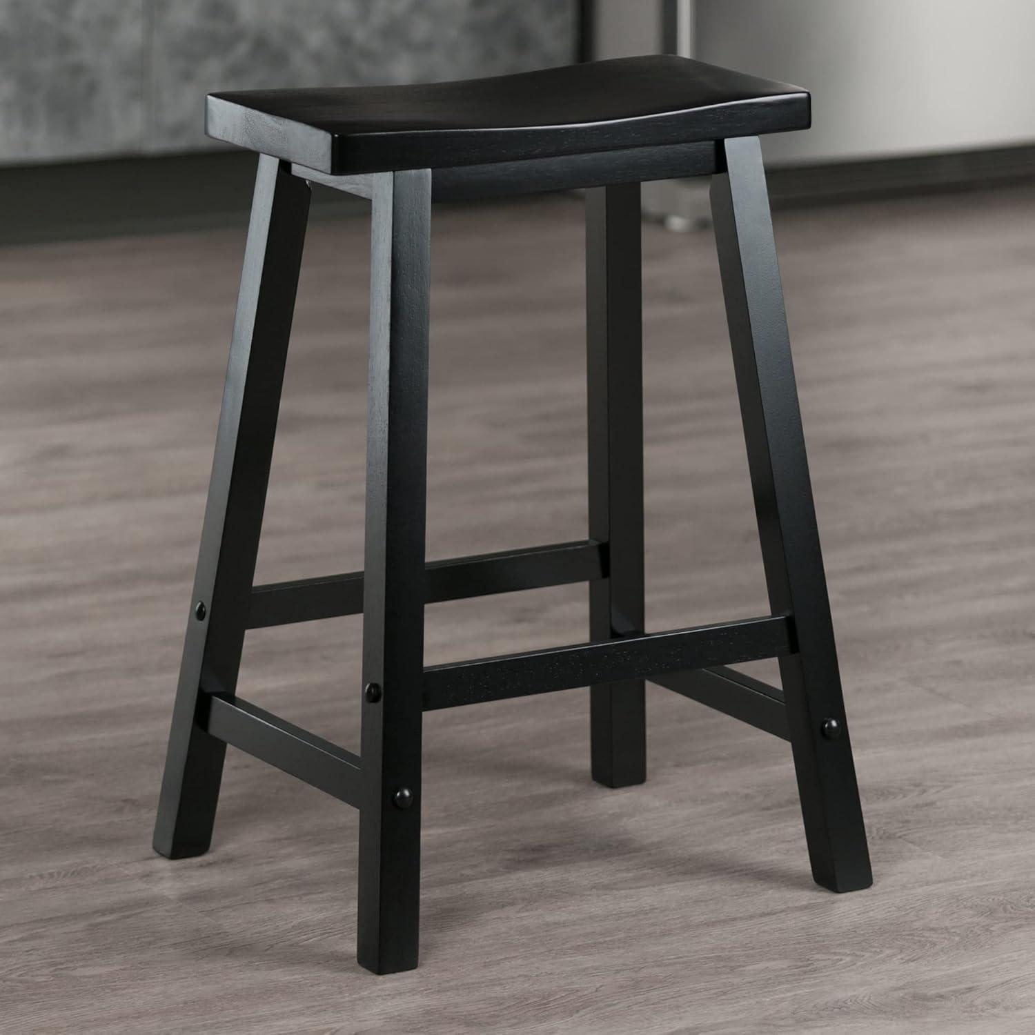 24" Satori Saddle Seat Counter Height Barstool Black - Winsome: Solid Hardwood, Backless Design