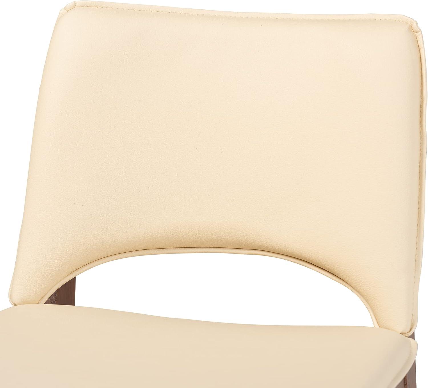 Beige Faux Leather Upholstered Dining Chairs with Walnut Wood Frame