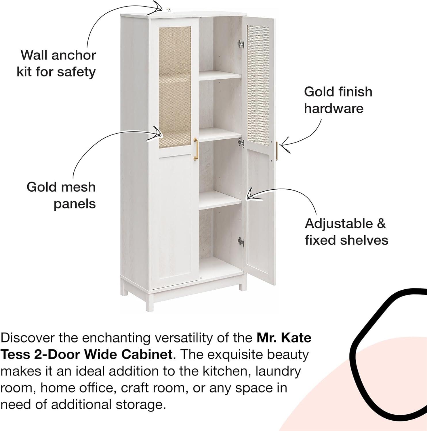 Tess 2 Door Wide Storage Cabinet with Modular Storage Ivory Oak - Mr. Kate: MDF Construction, 4 Adjustable Shelves