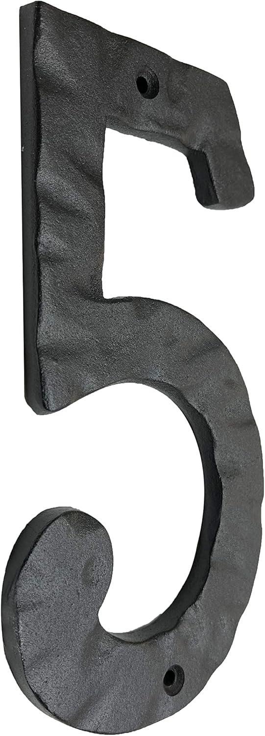 NACH Matte Black Hammer Tone Cast Iron House Number for Outside or Inside, Metal Modern House Numbers For Mailbox, Front Door, Maximum Rust Protection, 6 inch, Number 3, KE-HM6-BLK-3