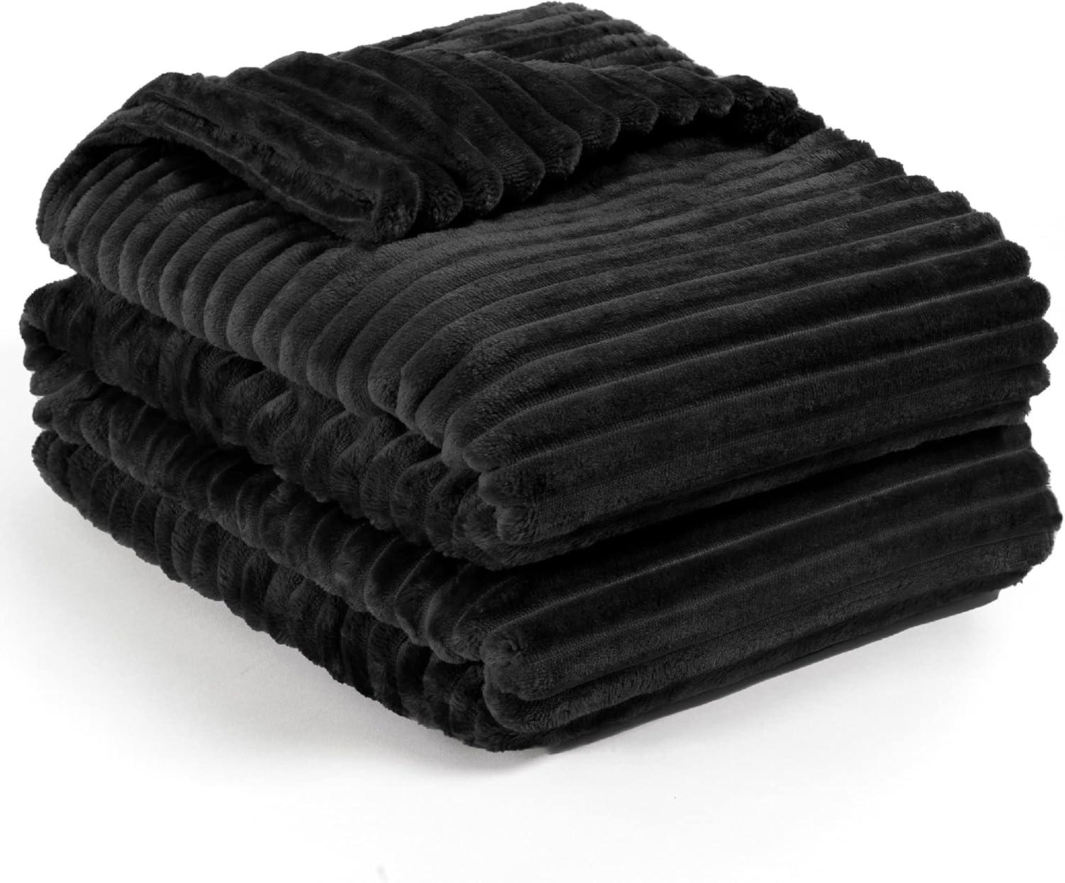 PAVILIA Super Soft Fleece Flannel Ribbed Striped Throw Blanket, Luxury Fuzzy Plush Warm Cozy for Sofa Couch Bed