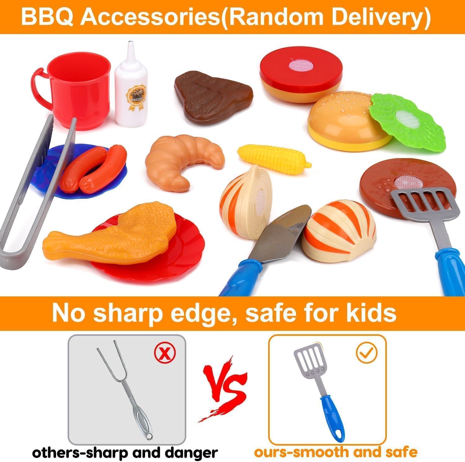 RUVINCE Kids BBQ Grill Playset - Kitchen Toy Grill Set with Smoke & Light