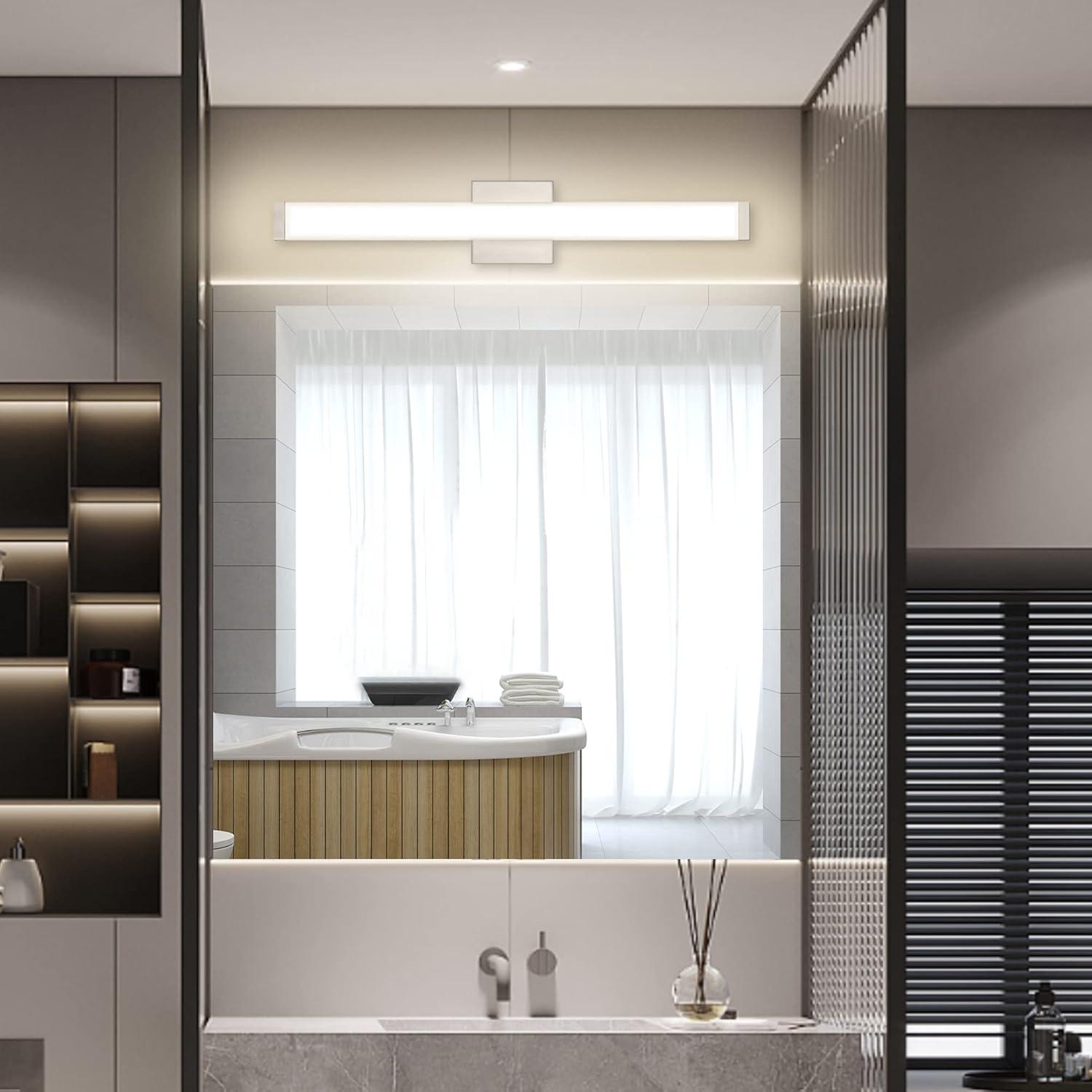 Bathroom Vanity Light Brushed Nickel Square LED 24 inch 14W 4000K Natural White Light Wall Bar Lighting Fixtures Over Mirror