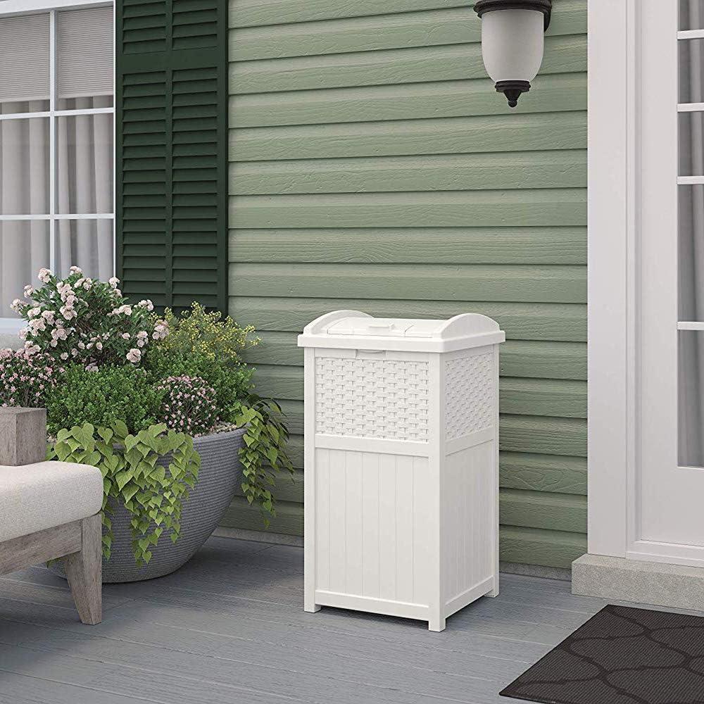 33 Gallon White Polypropylene Wicker Outdoor Trash Bin