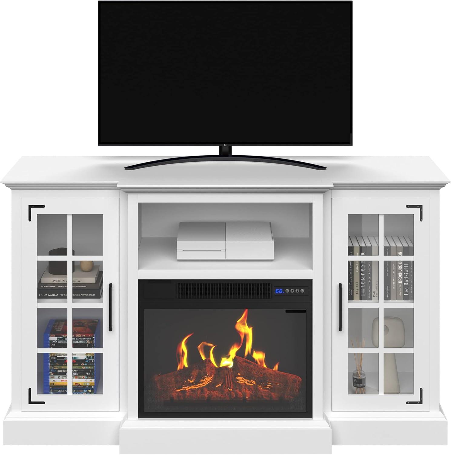 Homall Fireplace TV Stand for TVs up to 65" 3-Sided Glass Modern Media Entertainment Center with Cabniet Storage Adjustable Flame Color Fireplace,White