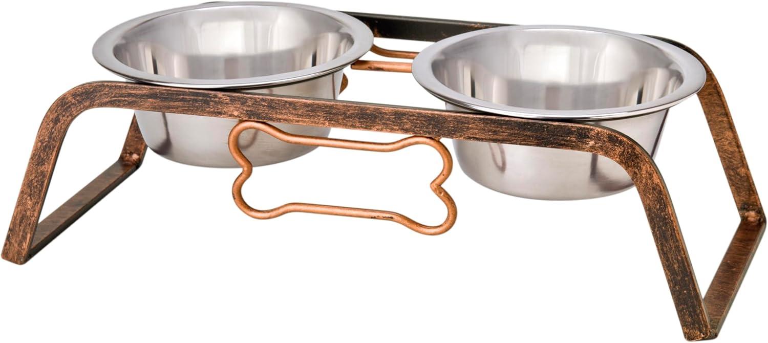 Rustic Copper Elevated Dog Feeder with Stainless Steel Bowls