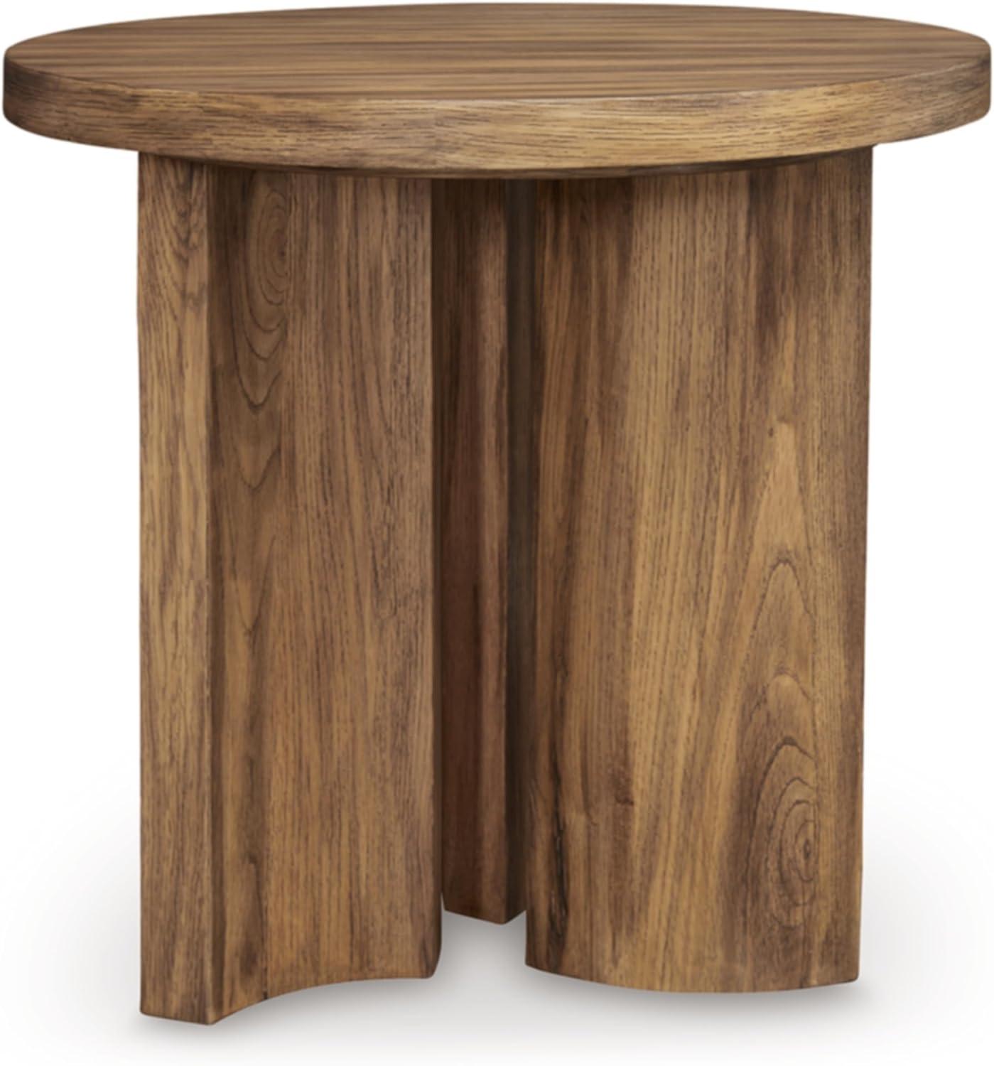 24-Inch Round Light Brown Wood End Table